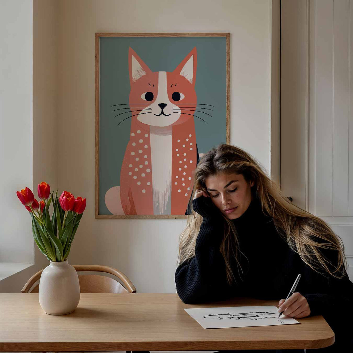 Schattige Kat Illustratie – staande dieren wanddecoratie van WallArtistic