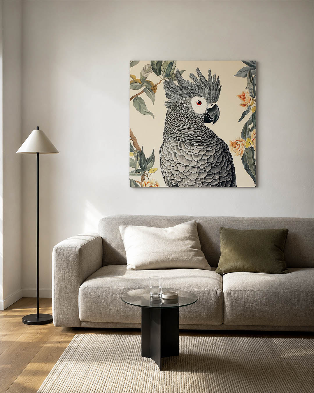 Exotische vogel illustratie kunstwerk – detailweergave – dit werk toont een gedetailleerde vogel met grijze veren en een