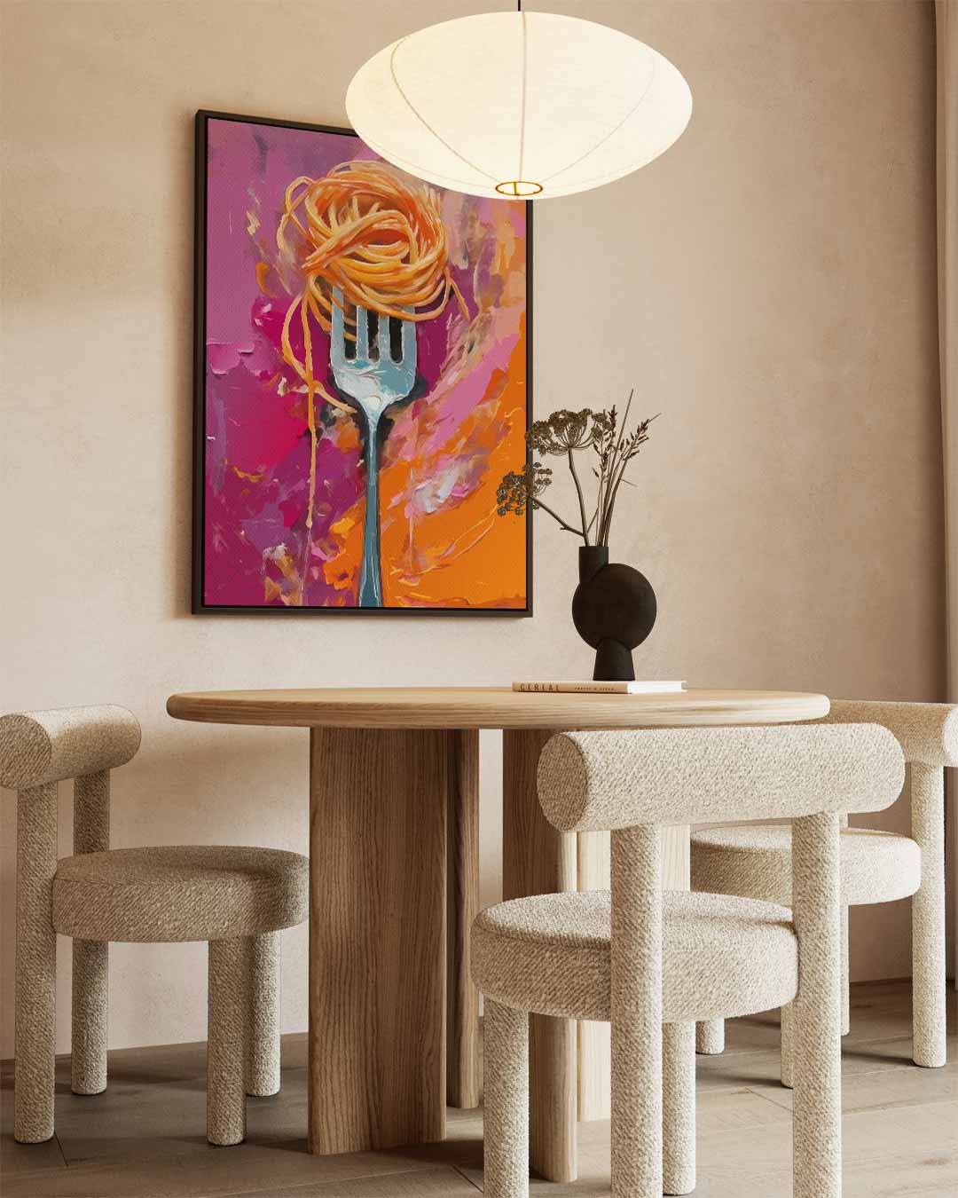 Spaghetti op een Vork – dibond wanddecoratie in staand formaat