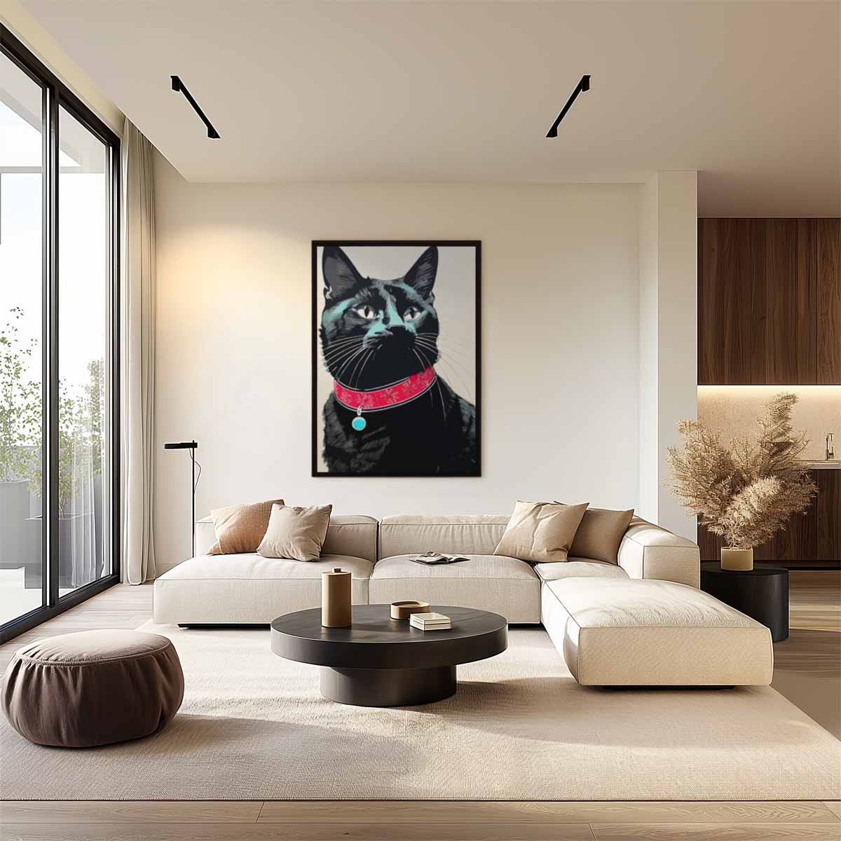 Prachtige Kat in Zwart Portret – staand kunstwerk voor modern interieur