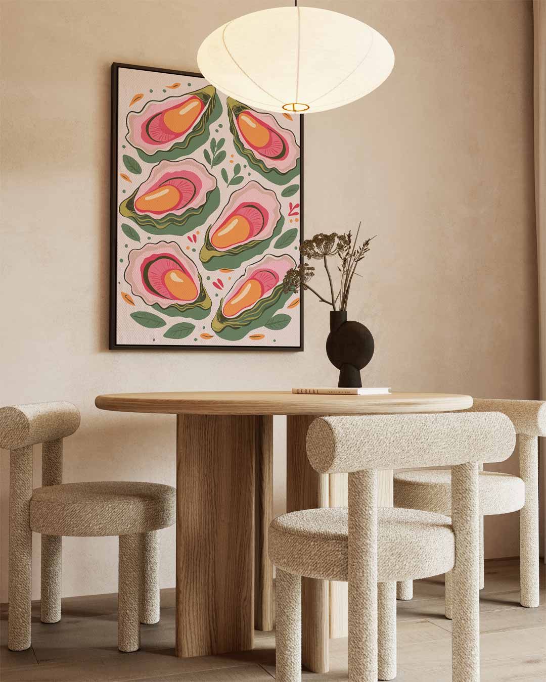 Vrolijke Oester Illustratie – canvas wanddecoratie in portret formaat