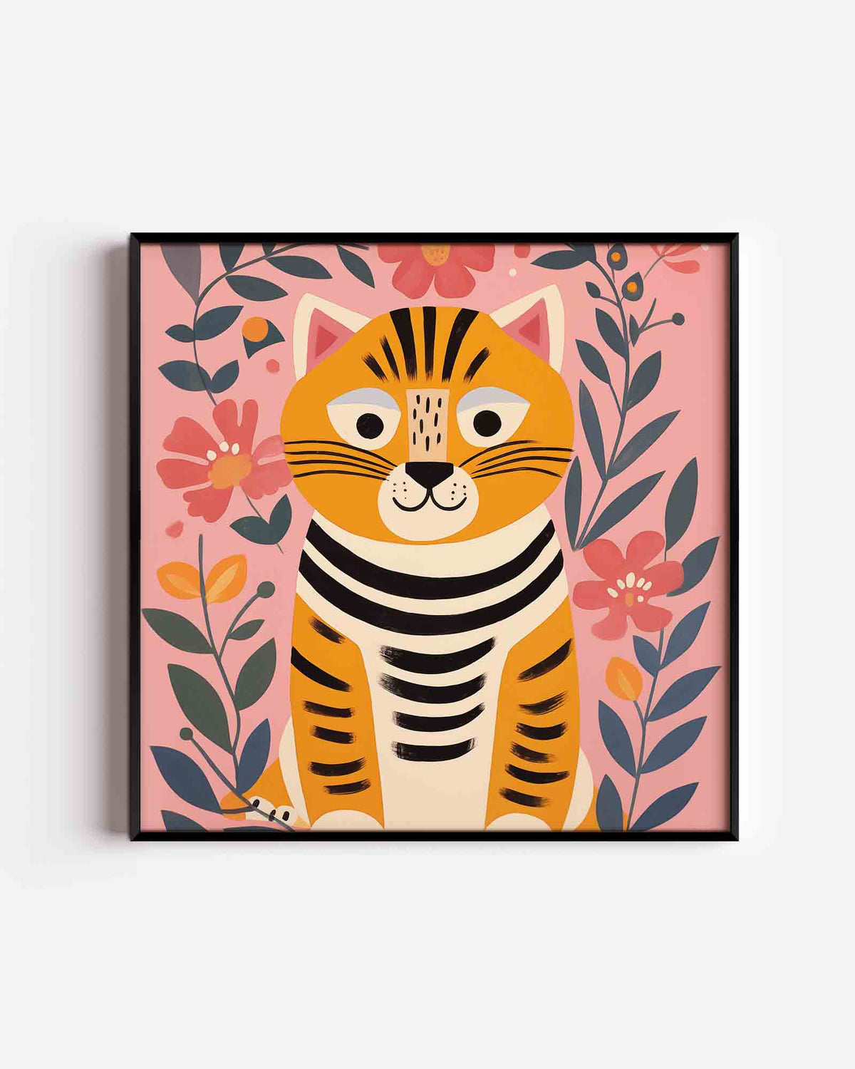 Kat met bloemen – vierkante kinderposter als wanddecoratie