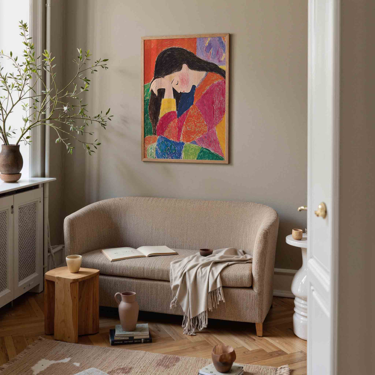 Vrouw met kleurrijke kleding – illustratie poster in staand formaat