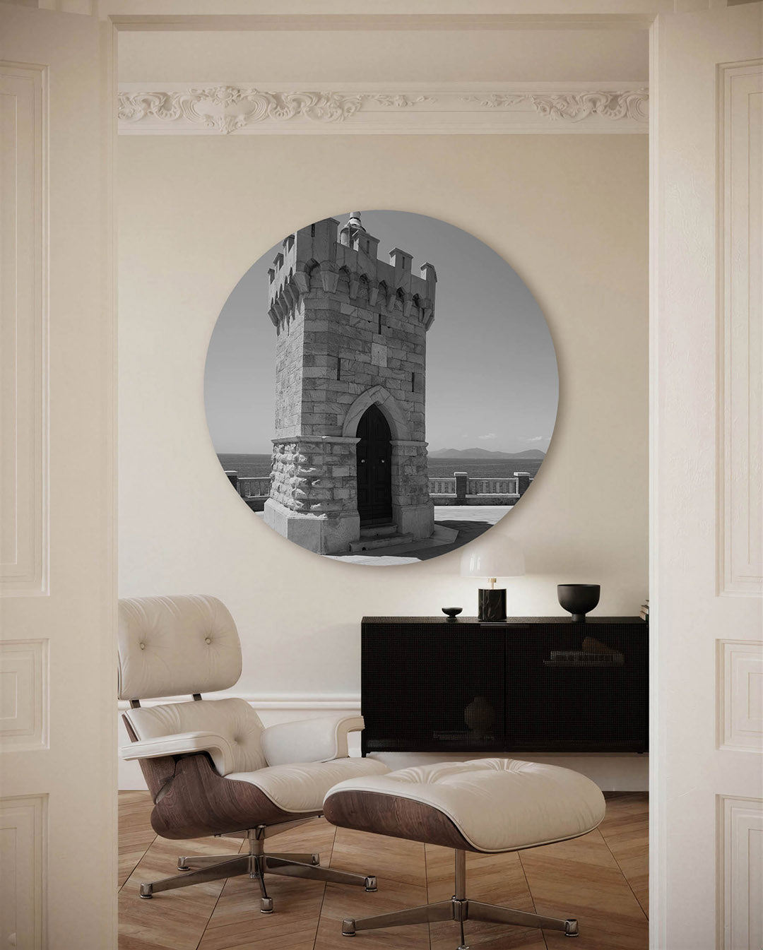 Toren aan zee – fotografische muurcirkel voor aan de muur