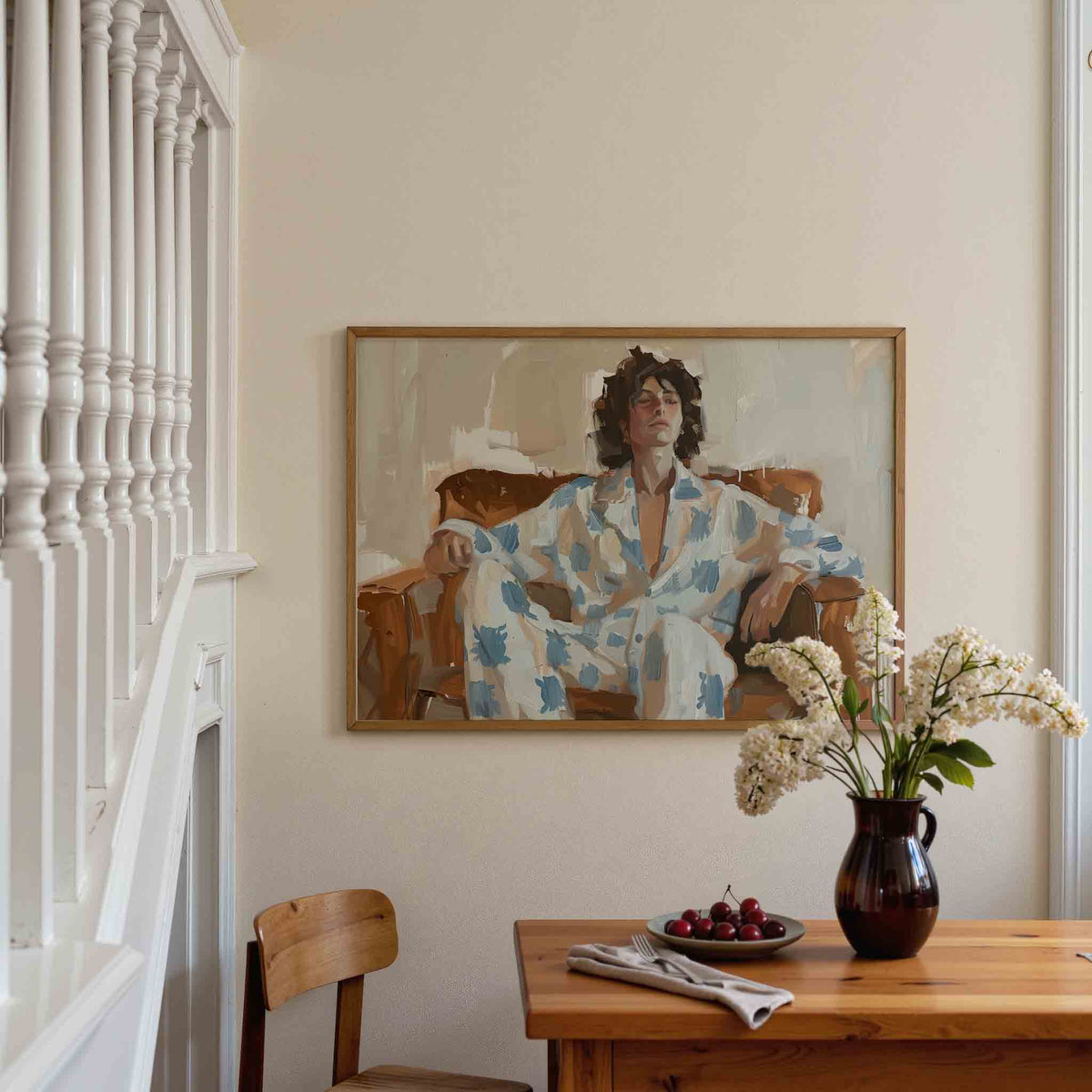 Persoon in pyjama – liggende illustratie poster als wanddecoratie