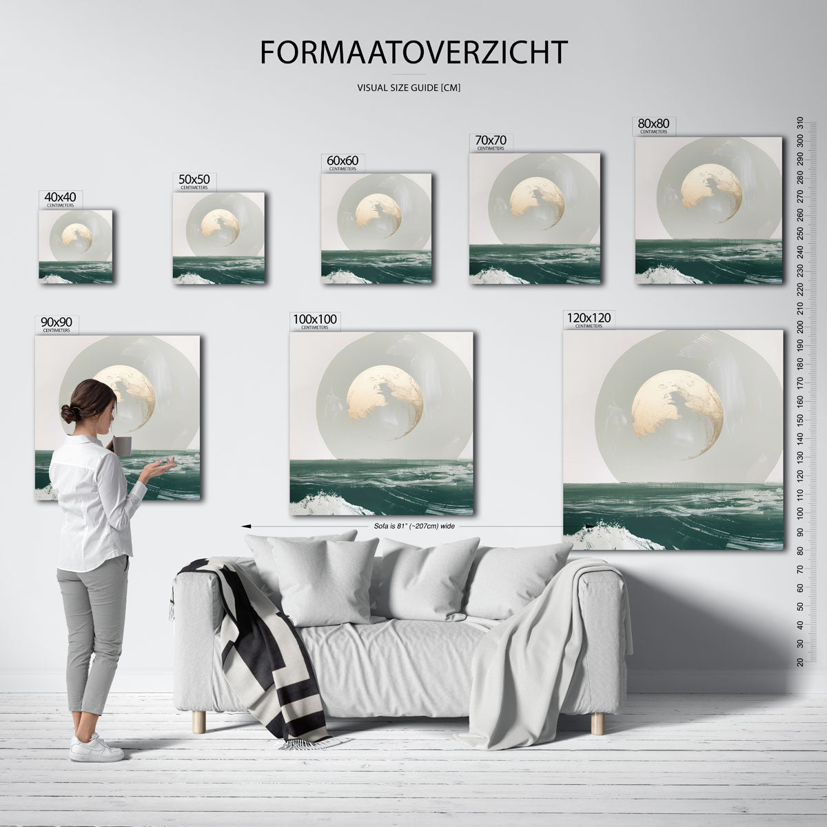 Maan boven oceaan – vierkante muurposter met kleurrijke vormen