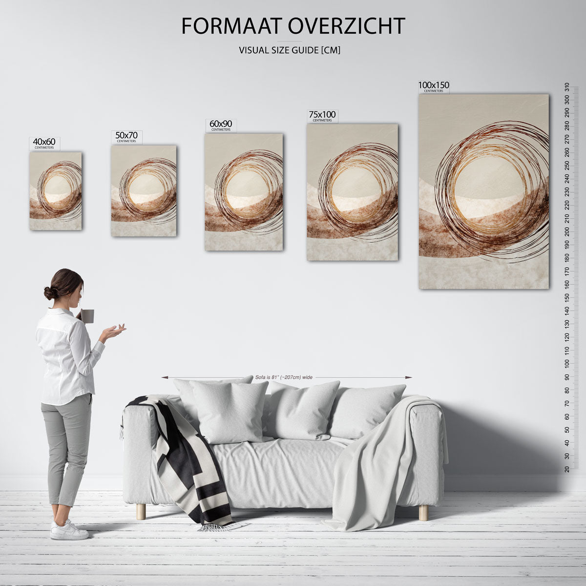 Cirkelvormige lijnen – staande wanddecoratie van WallArtistic