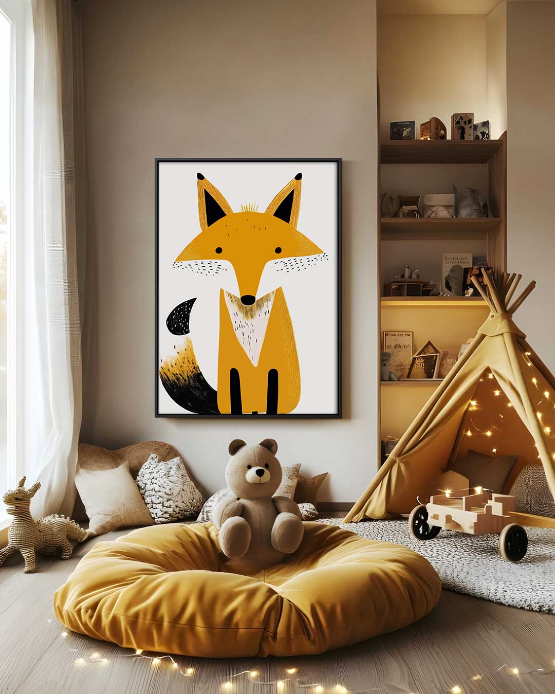 Vrolijke Vos Illustratie – modern portret kunstwerk van WallArtistic