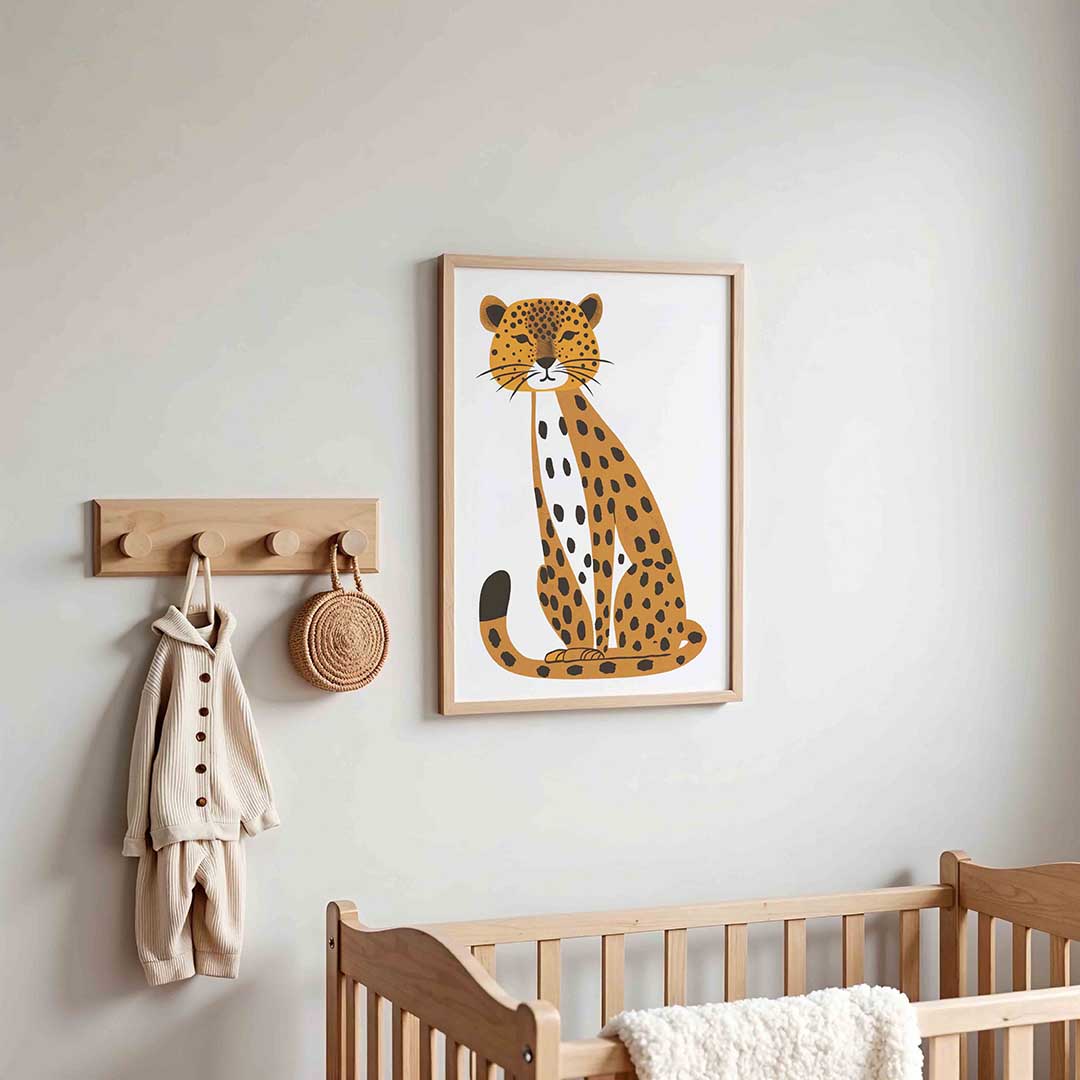 Zittende luipaard – kinderposter in staand formaat