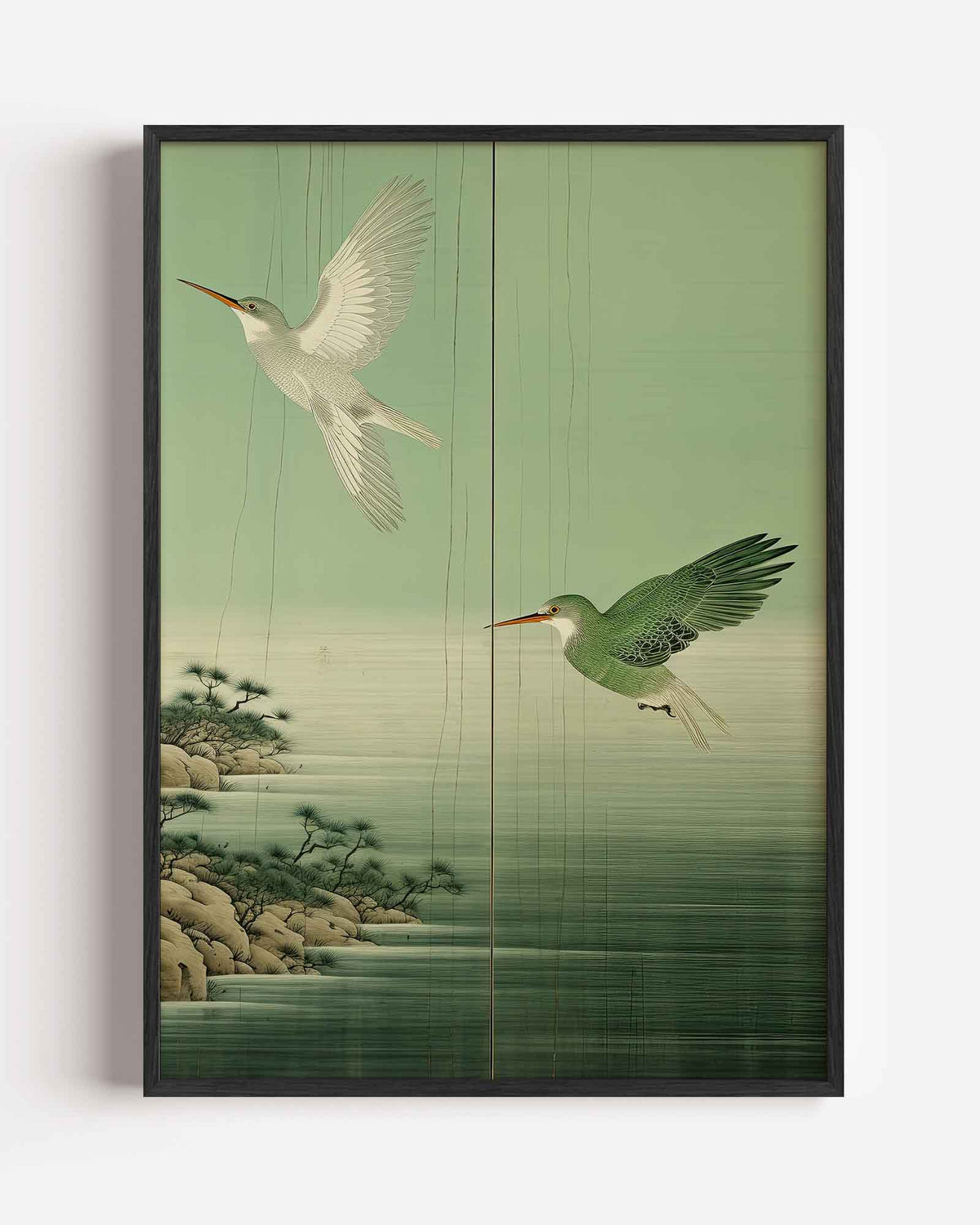 Vliegende vogels – Aziatische portret poster als wanddecoratie