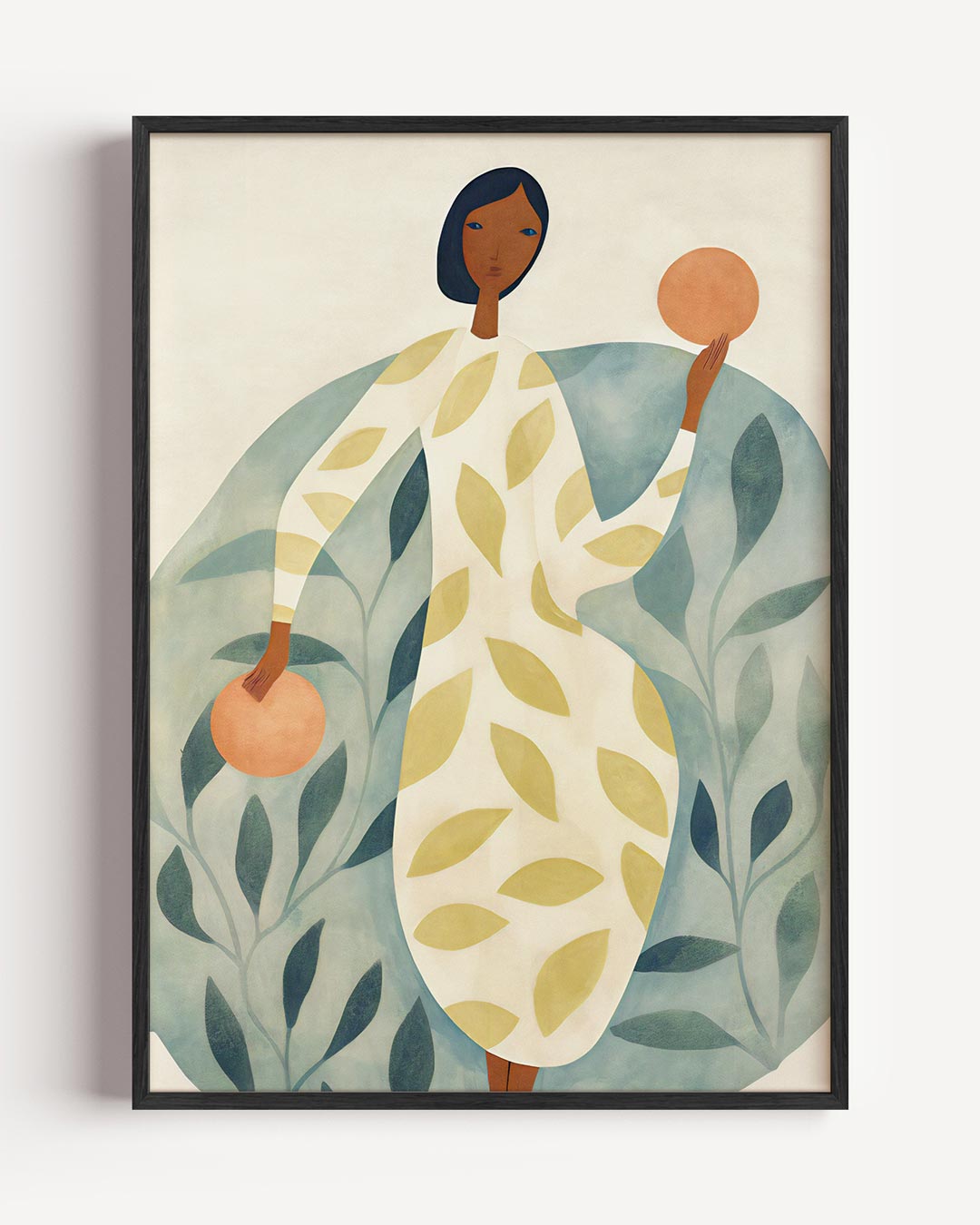 Moderne kunst vrouw met oranje accenten – vrouwelijk portret poster als wanddecoratie