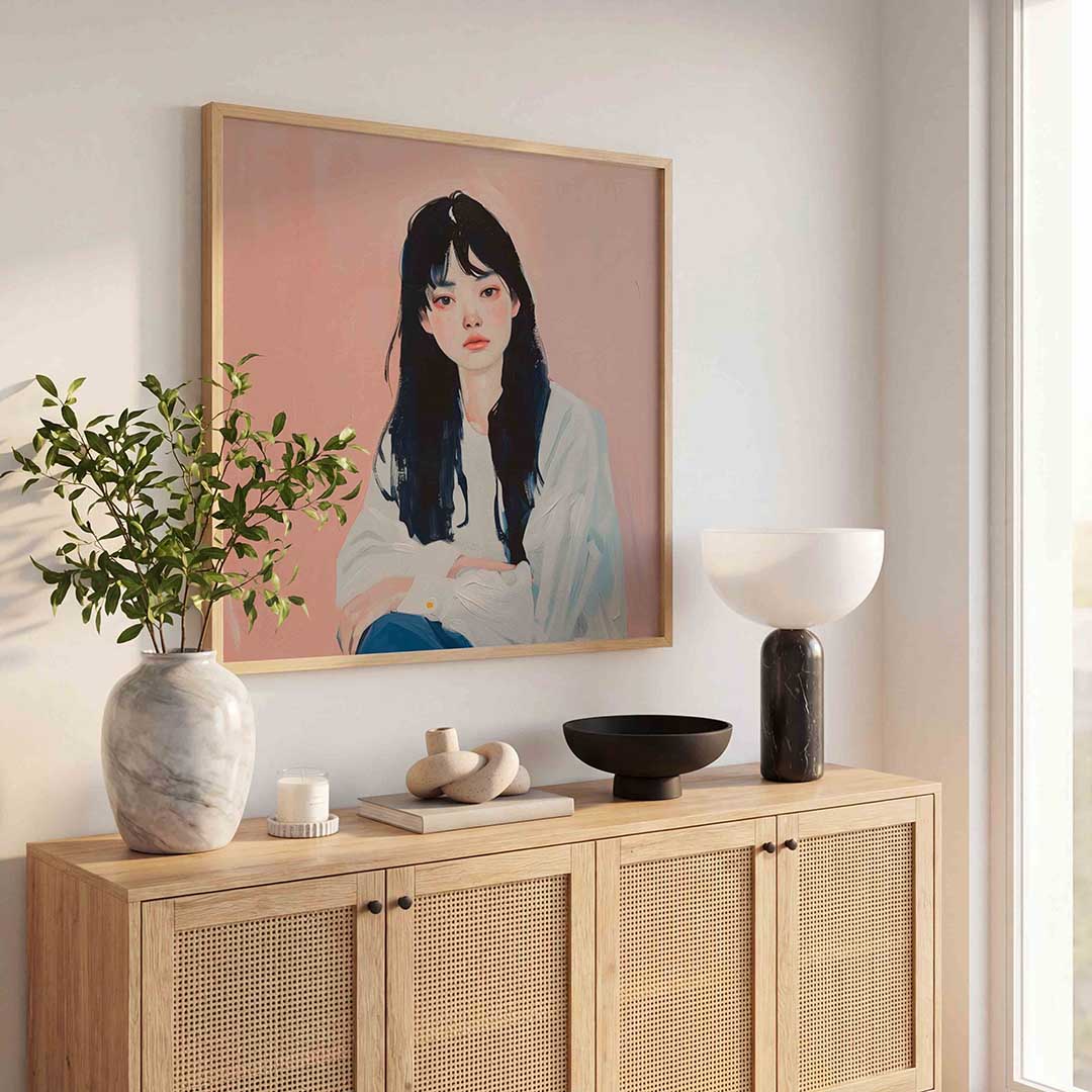 Vrouw met donkere haren – kunst en design poster in vierkant formaat