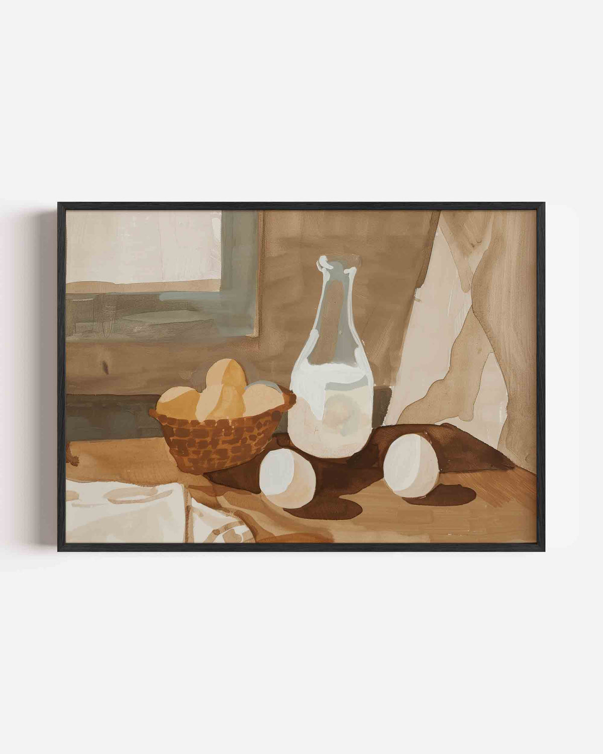 Stilleven met eieren en fles – keuken landscape poster als wanddecoratie