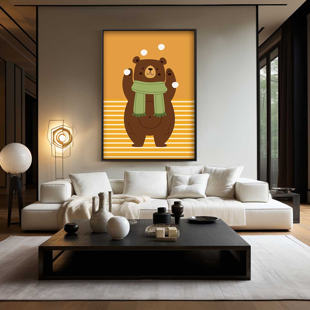 Speelse Beer Met Sjaal – canvas wanddecoratie in portret formaat