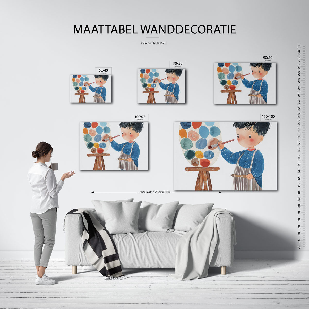 Kleurrijke creativiteit – moderne liggende wanddecoratie