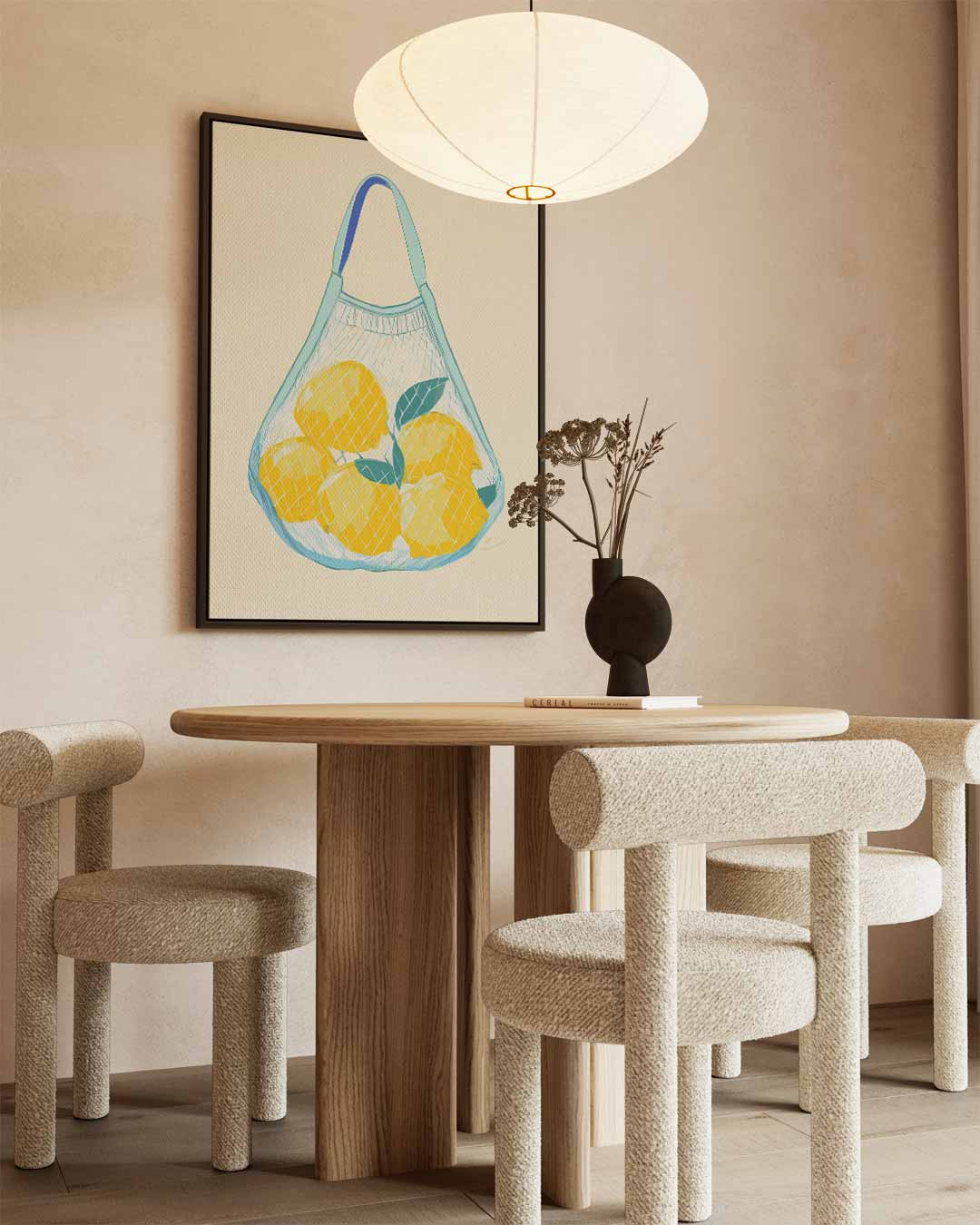 Citroenen in een Netzak – canvas wanddecoratie in portret formaat