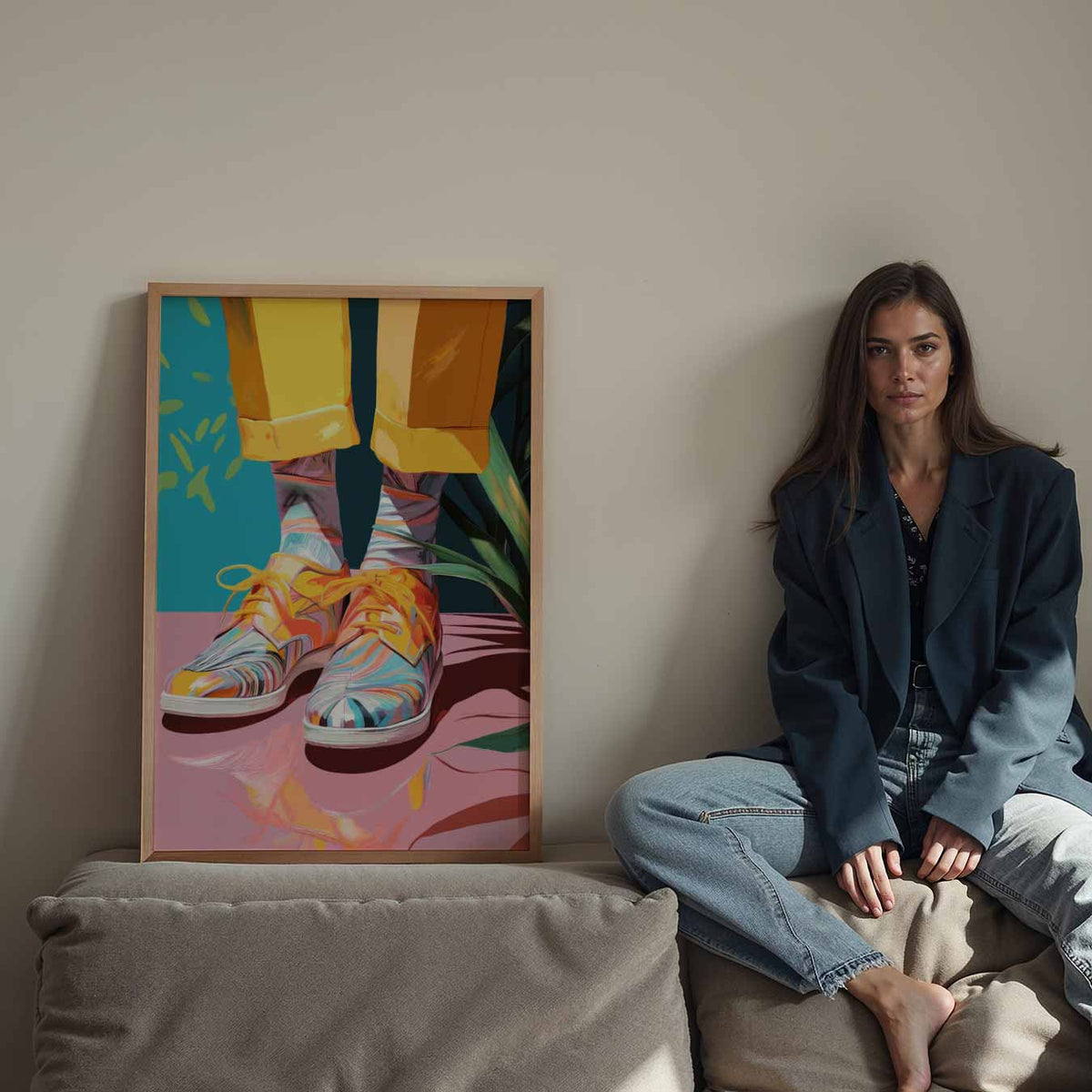Kleurrijke Kunstzinnige Schoenvibes – Streetart wandkunst als portret poster