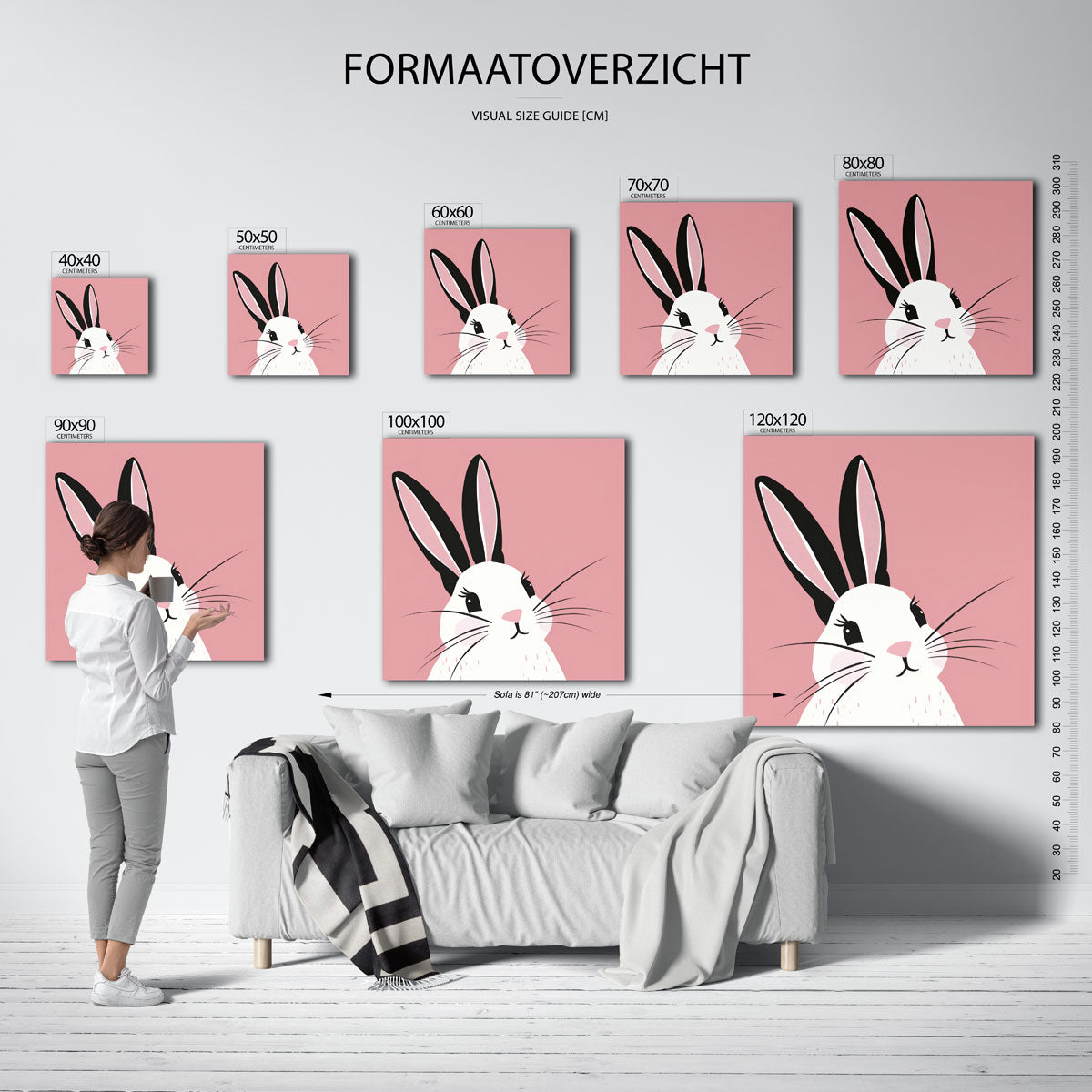 Konijn op roze – vierkante muurposter voor de kinderkamer