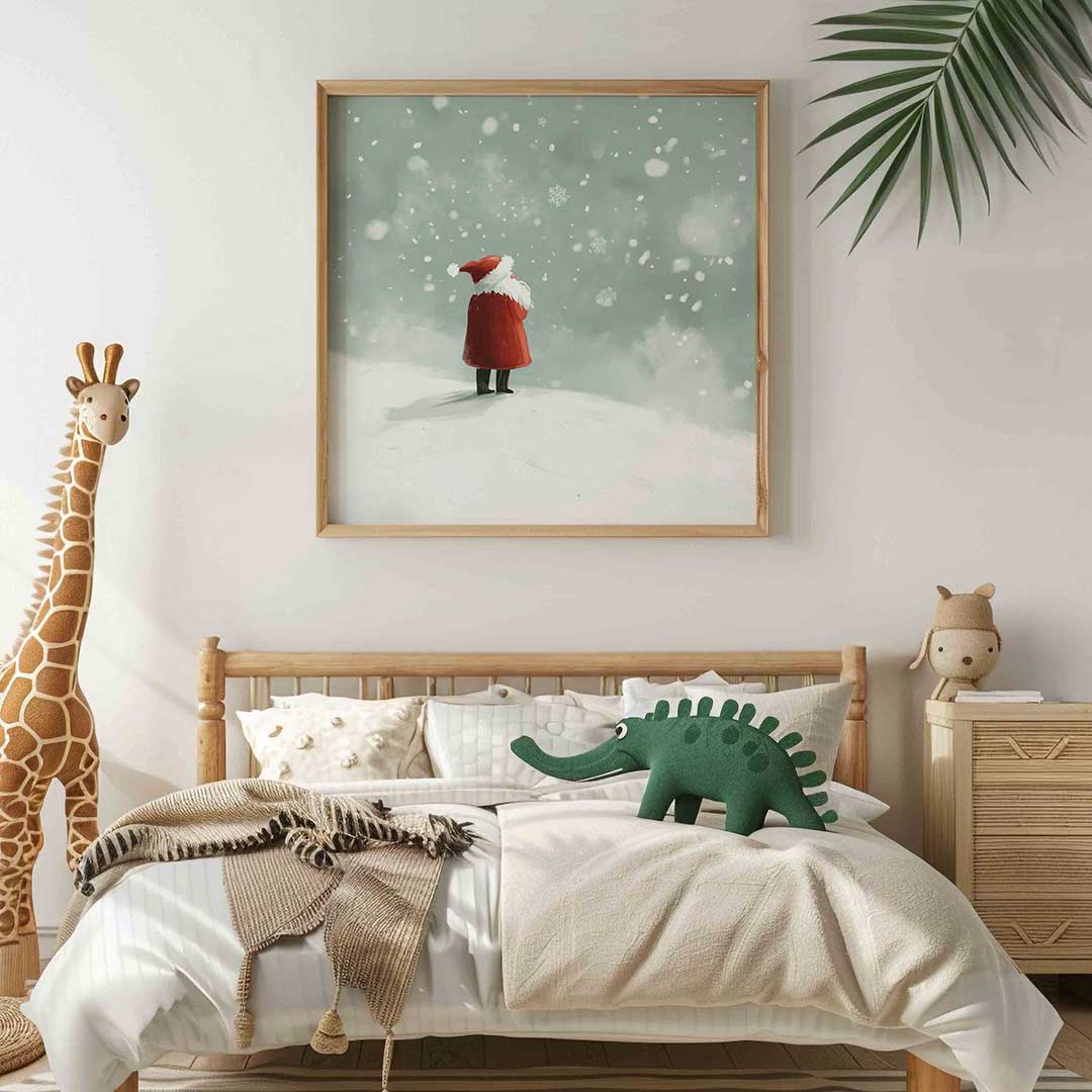 Sneeuwlandschap met figuur – vierkante kinderkamer wanddecoratie van WallArtistic