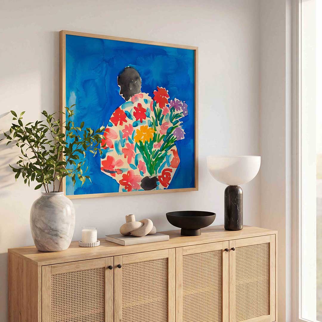 Bloemen en silhouet – illustratie poster in vierkant formaat