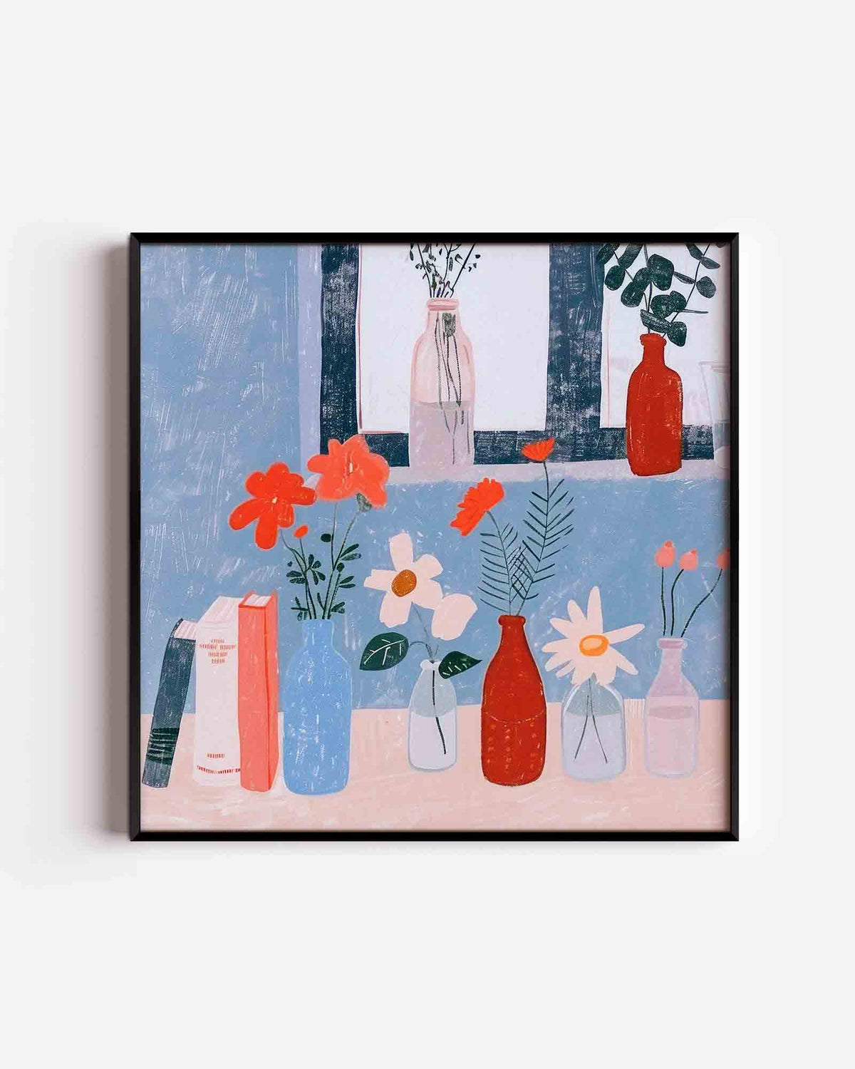 Bloemen en vazen – kleurrijke illustratie poster als wanddecoratie
