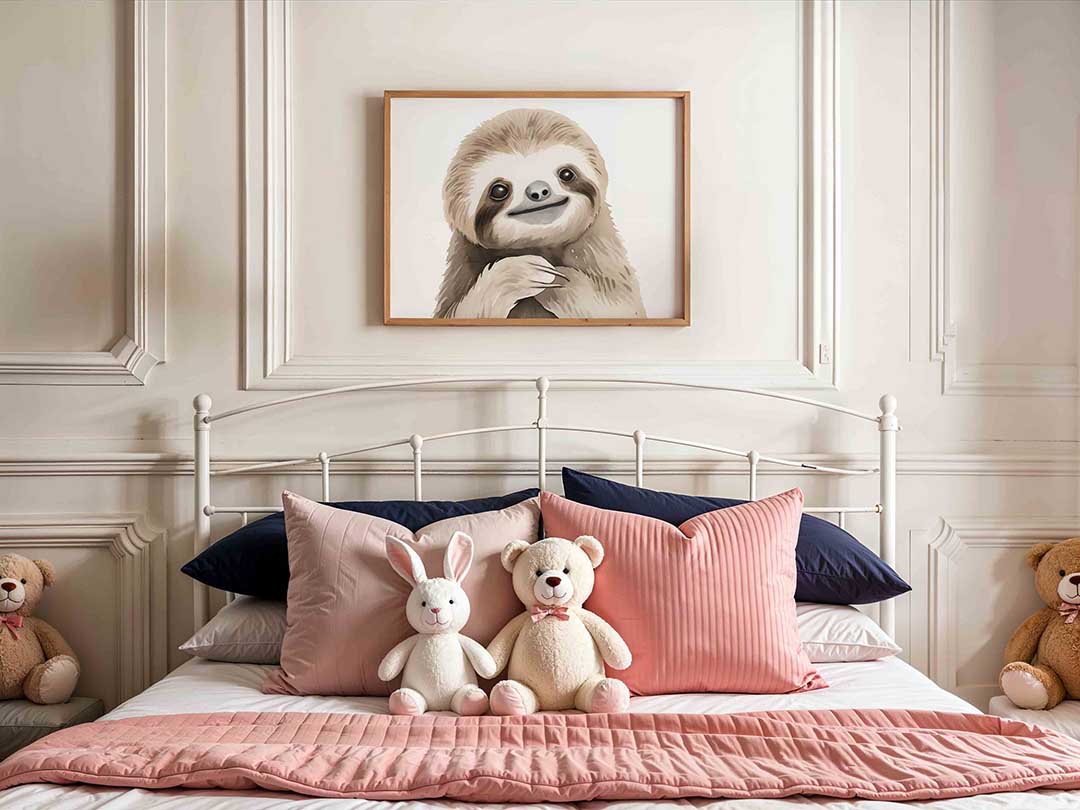 Lachende luiaard – kids poster in liggend formaat