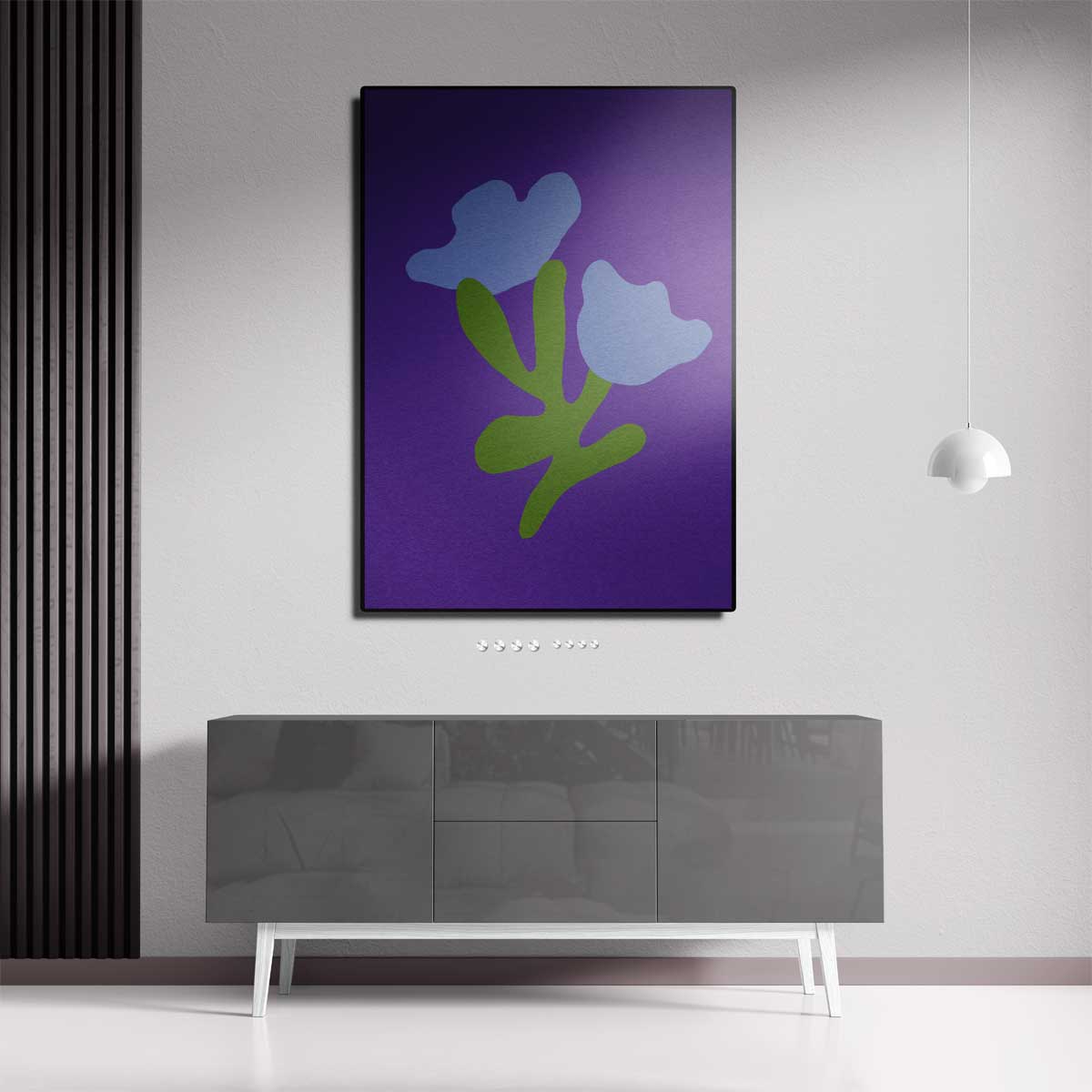 Blauwe Bloemfantasie – portret wandkunst van WallArtistic