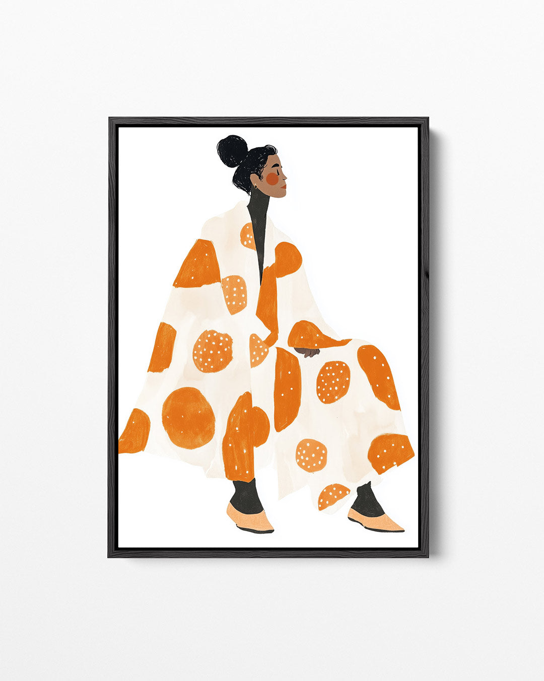 Vrouw in oranje patronen – staand wanddecoratie kunstwerk
