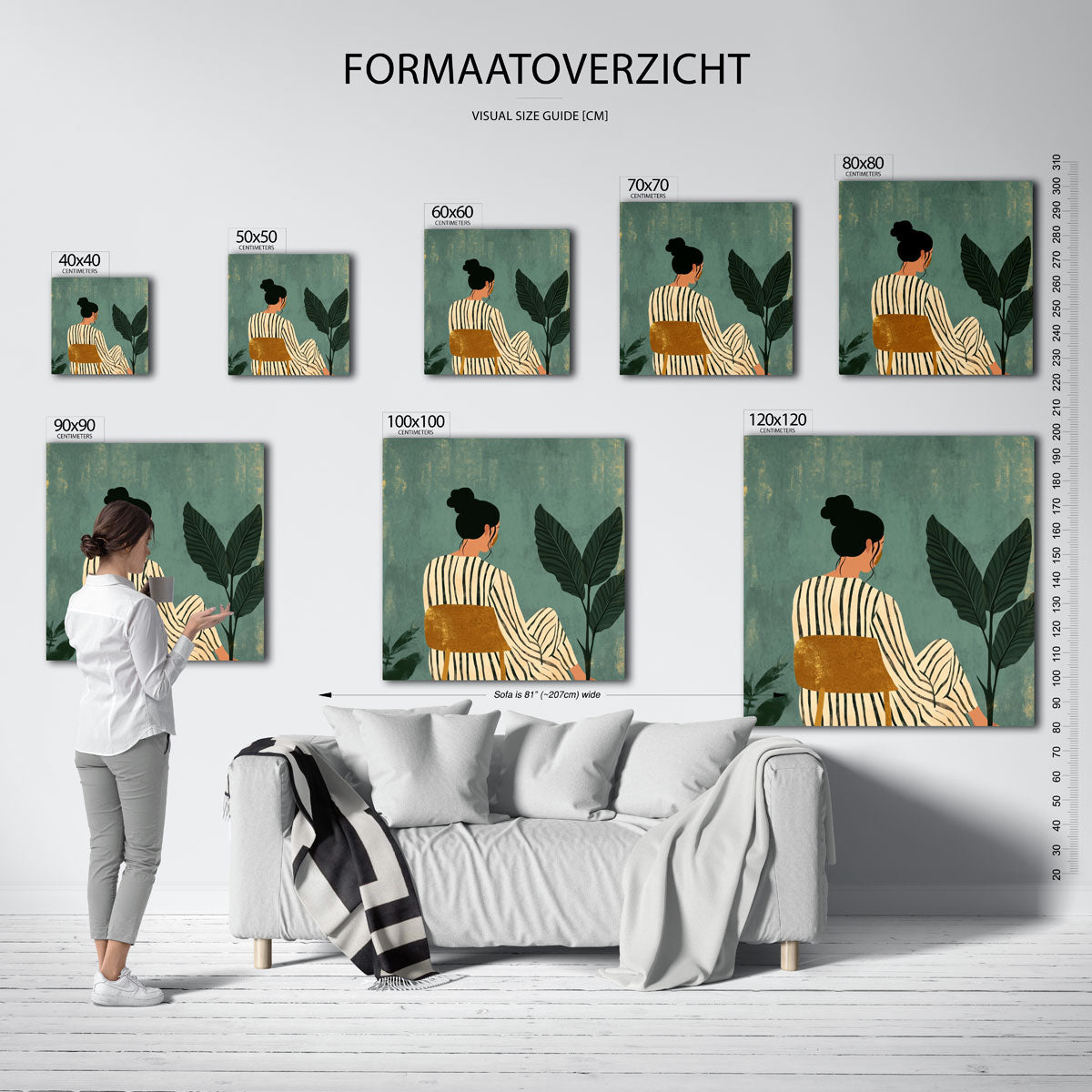 Vrouw met plant – vierkante muurposter voor een modern interieur