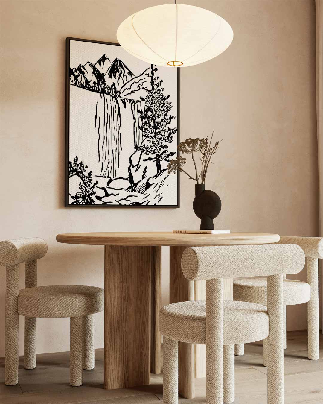 Berglandschap in Zwart-Wit – staand kunstwerk voor modern interieur