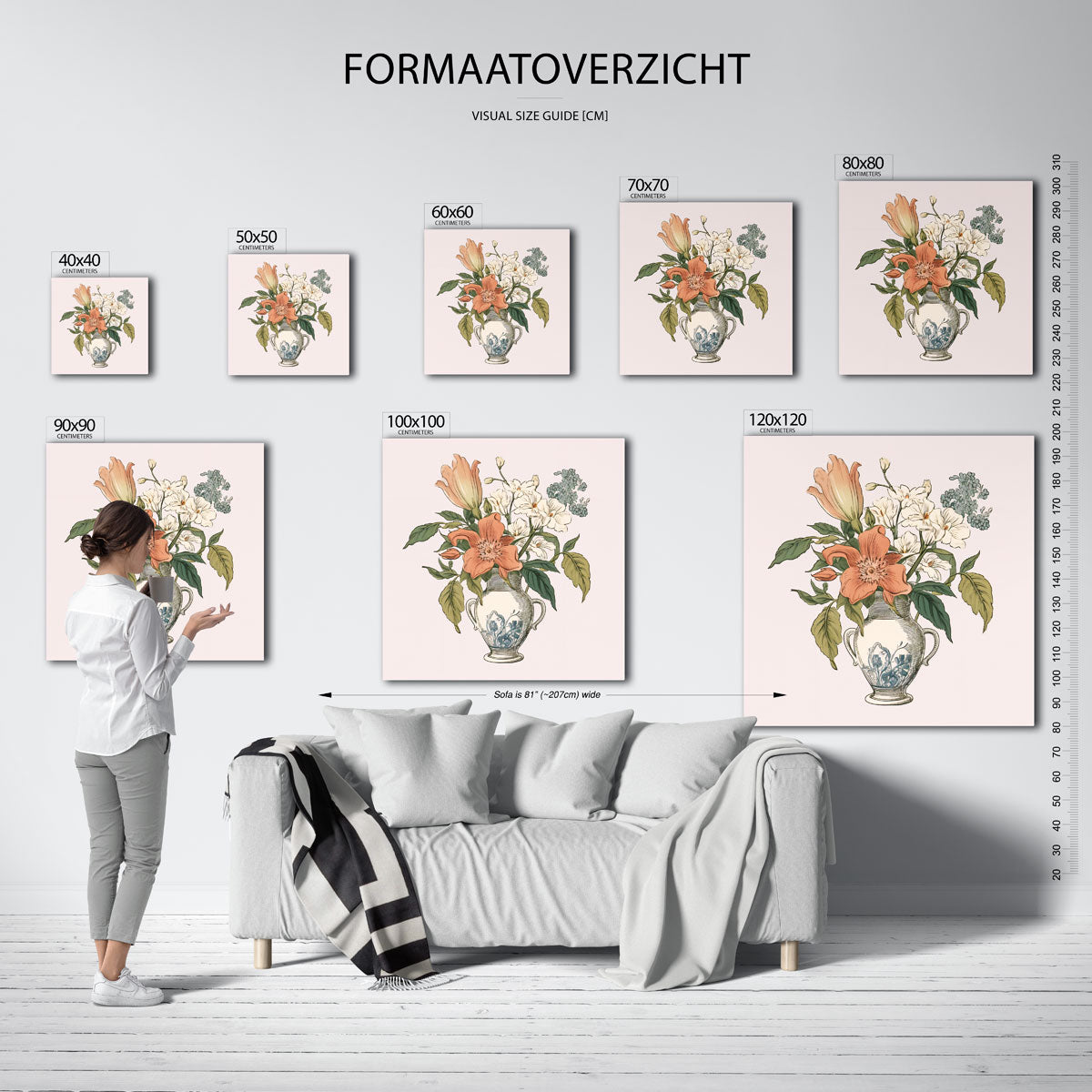 Bloemen in vaas – vierkante muurposter met kleurrijke vormen