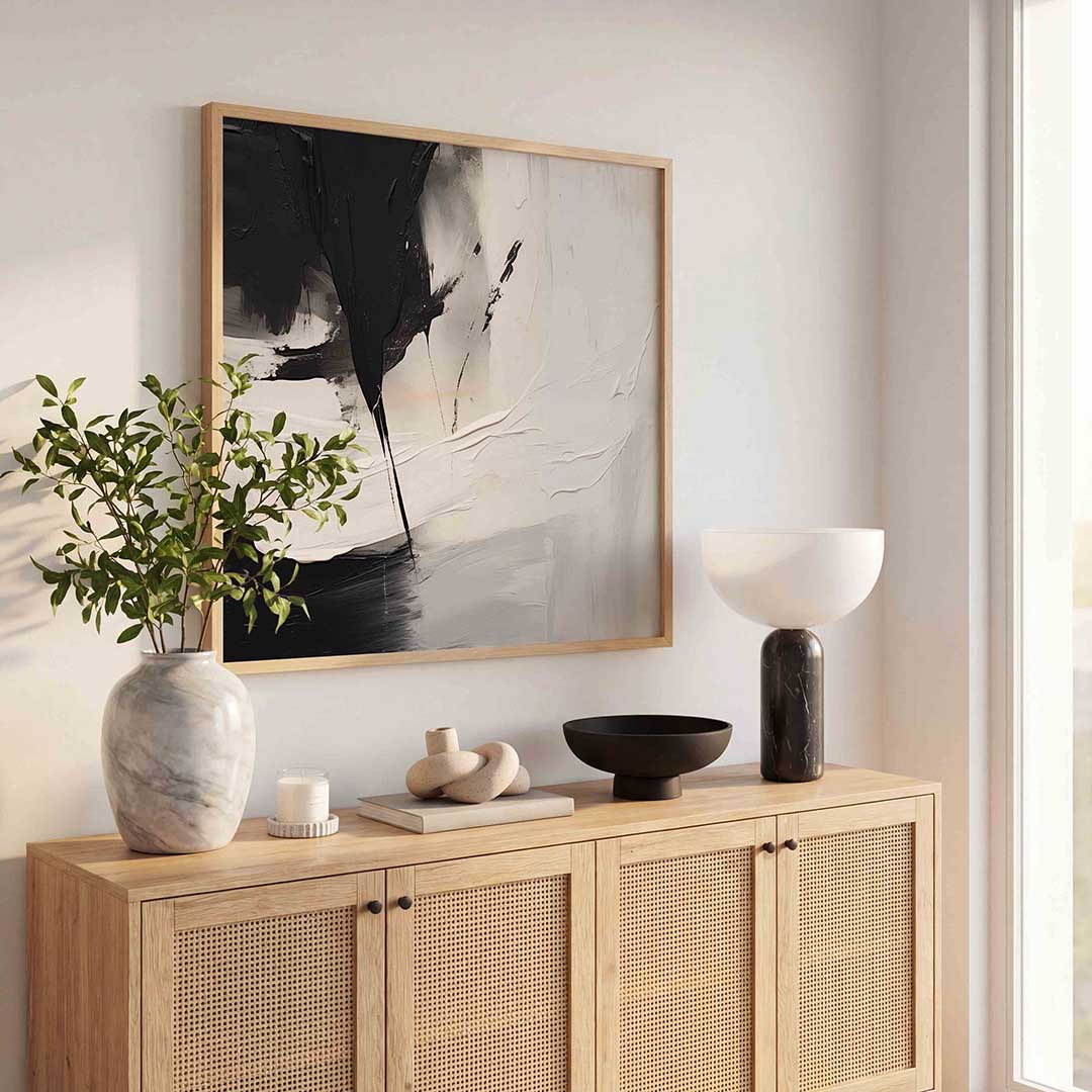 Zwart en wit abstracte – abstracte wandkunst als vierkante poster