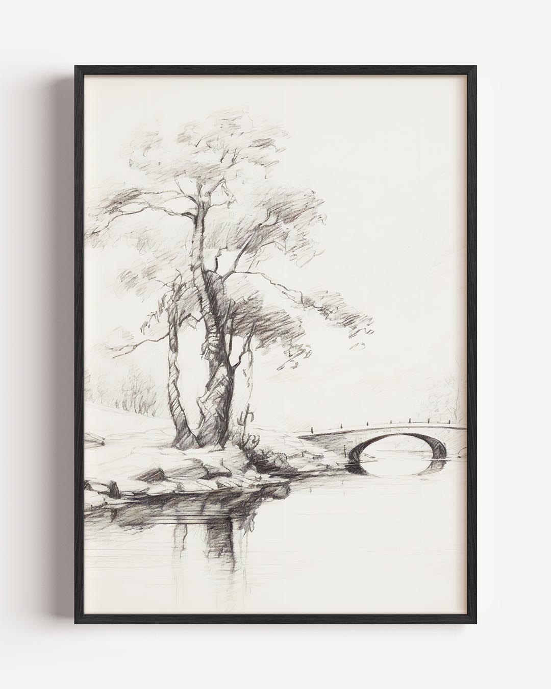 Tijdloze Schets van Brug en Boom – vintage portret poster als wanddecoratie