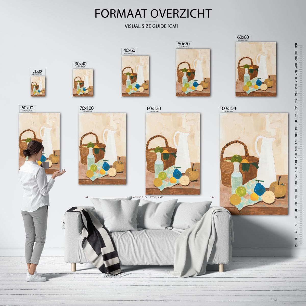 Stilleven met fruit en kan – staande muurposter met hedendaagse illustratie