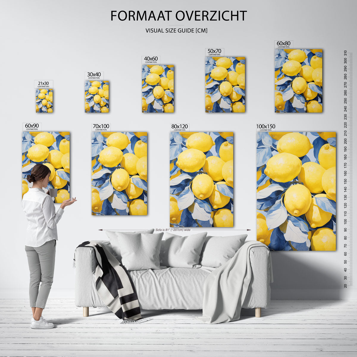 Citroenen en bladeren – staande muurposter met botanisch thema