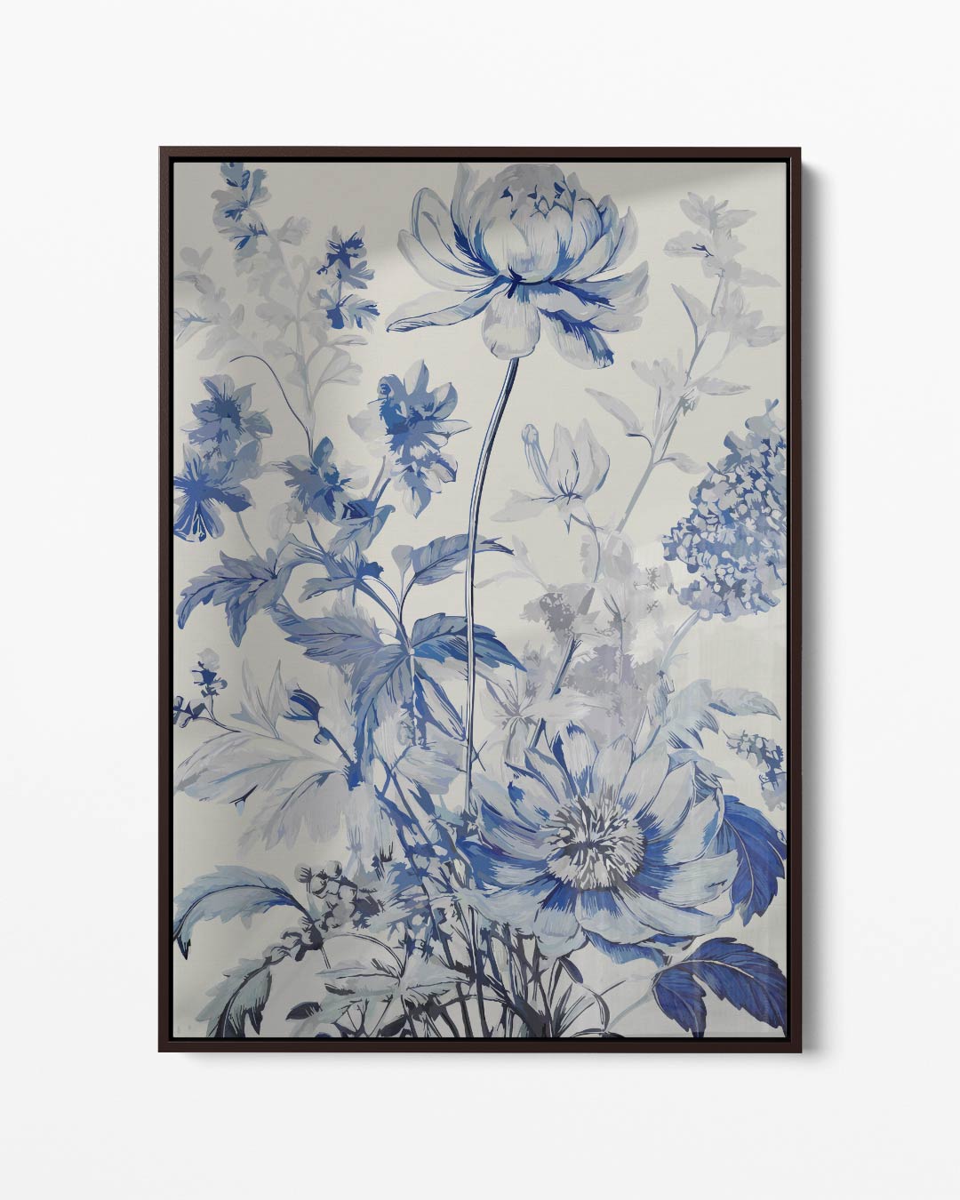 Elegante Bloemen in Blauw – portret kunstwerk als wanddecoratie