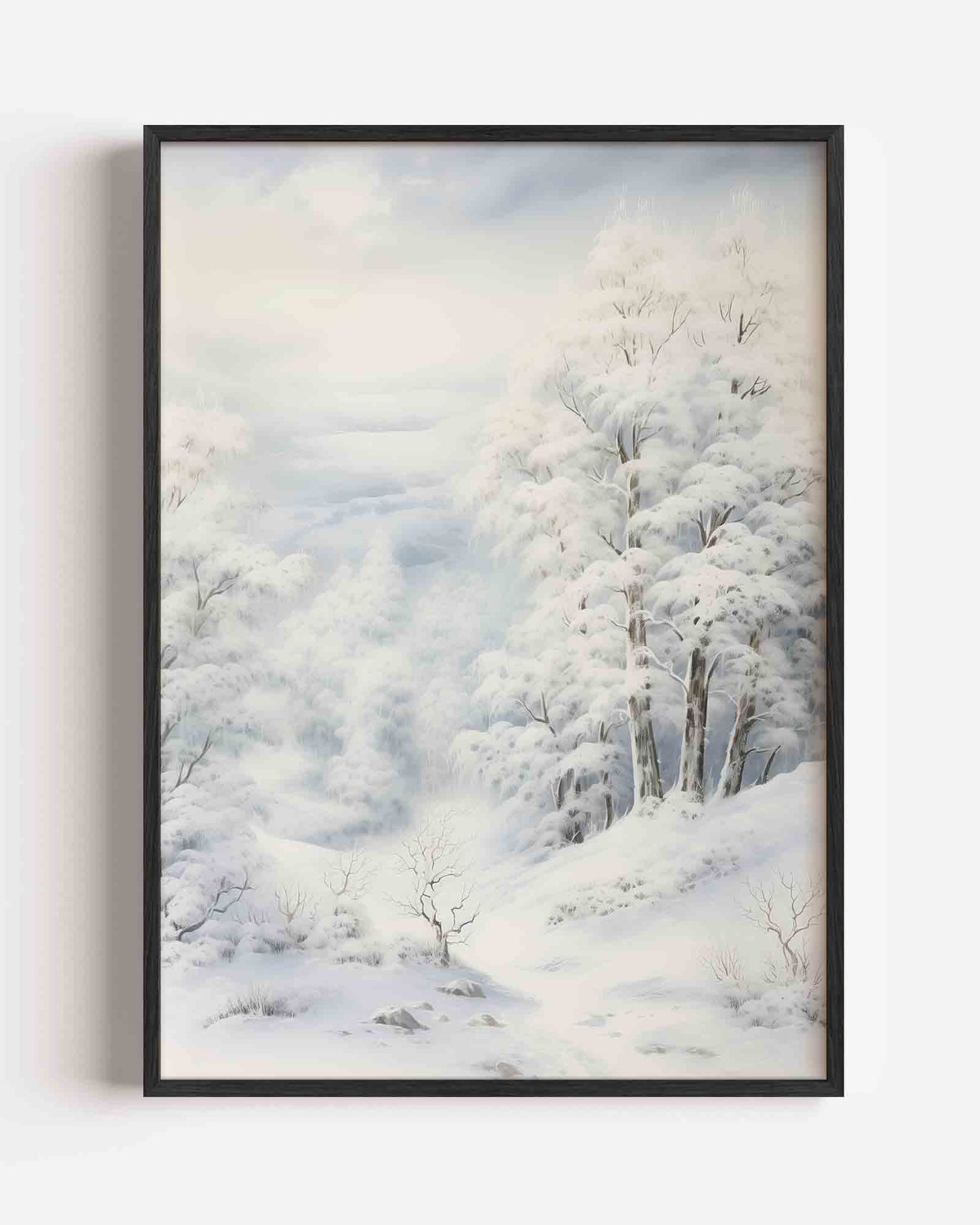 Winterlandschap met besneeuwde bomen – kerst portret poster als wanddecoratie