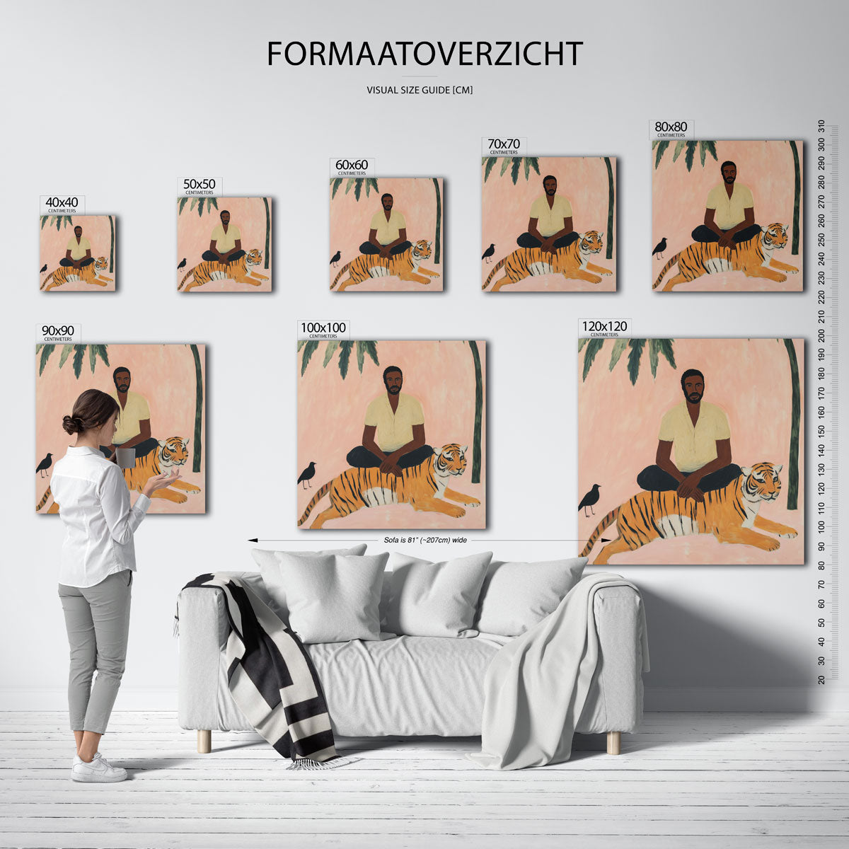 Man met tijger – tropische wandkunst als vierkante poster