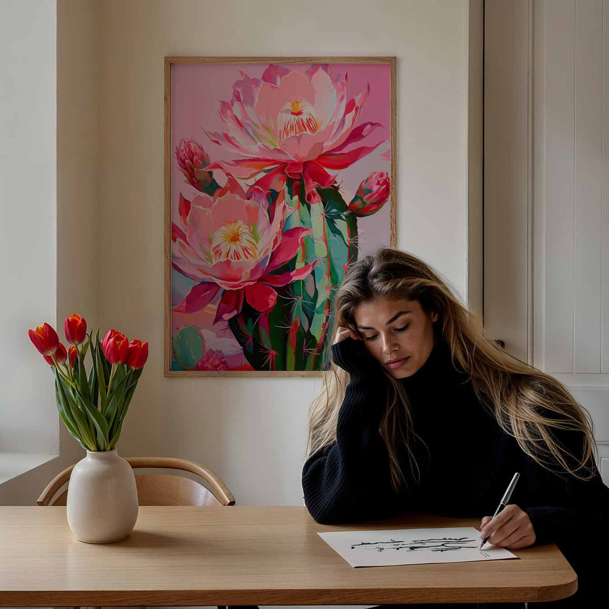 Kleurrijke Cactus Bloemenpracht – paasposter in staand formaat