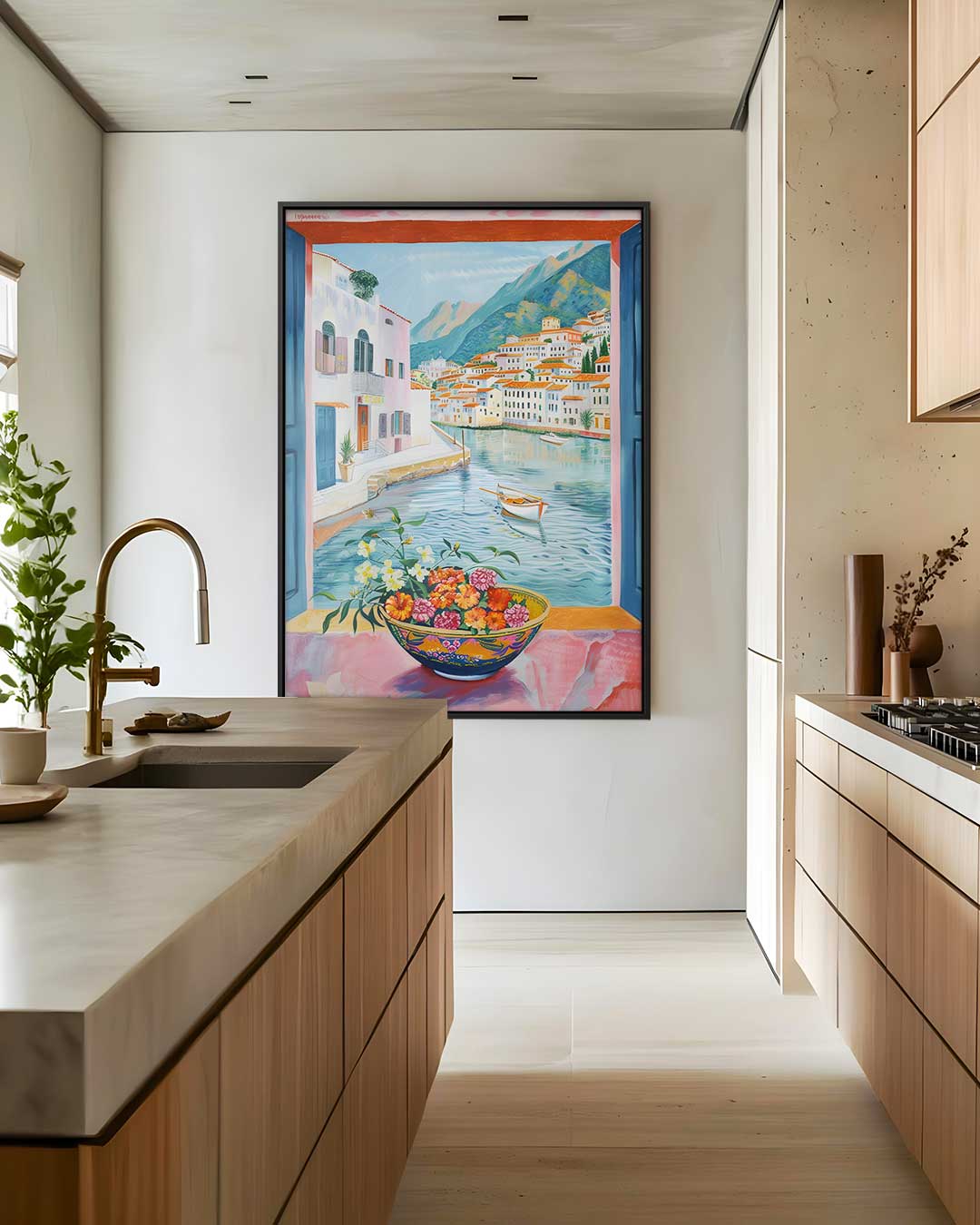 Uitzicht op een Mediterraan Dorp – staande wandkunst voor woonkamer of interieur