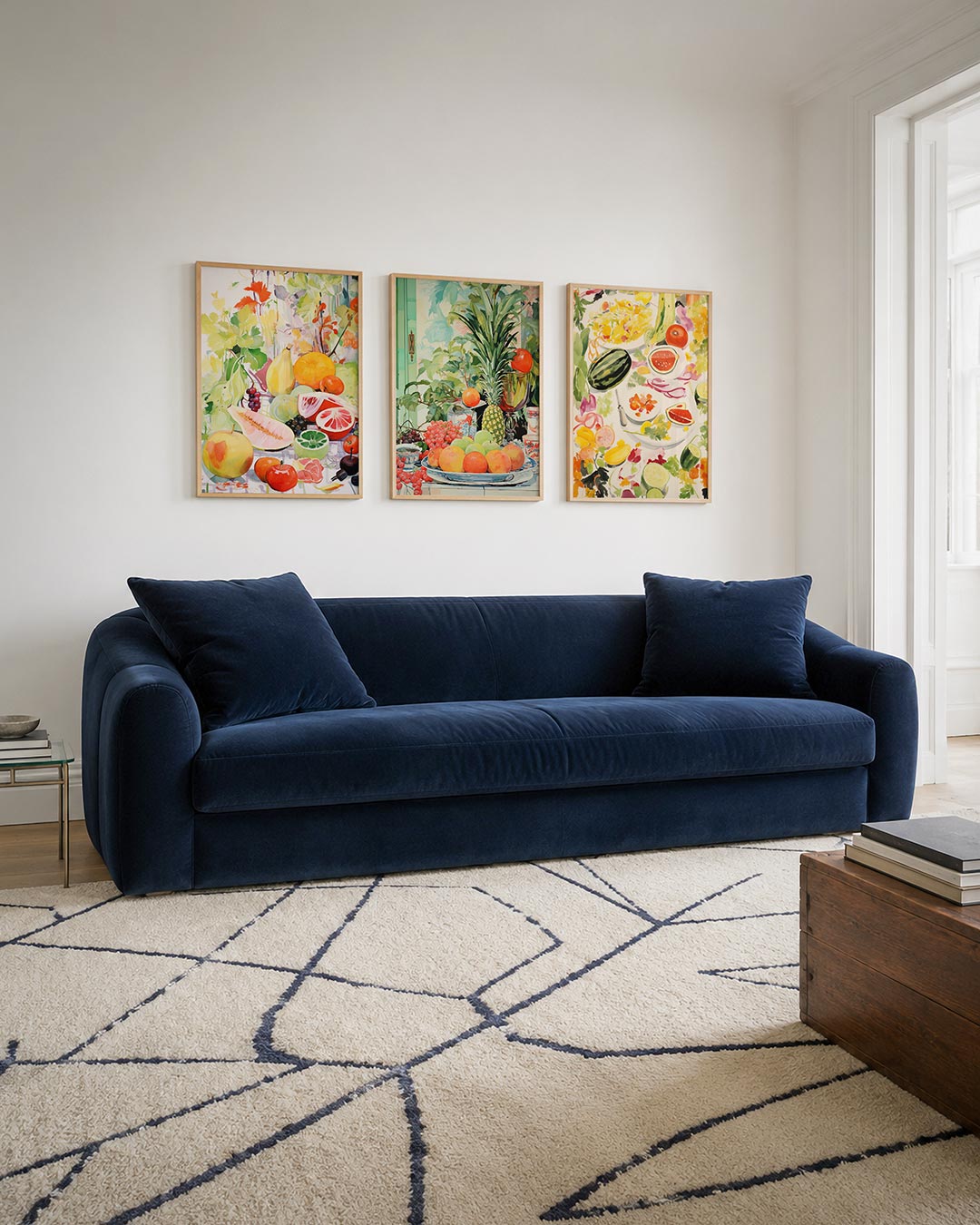 Vruchten en bladeren driedelige posterset – deze kleurrijke compositie toont een overvloed aan fruit en