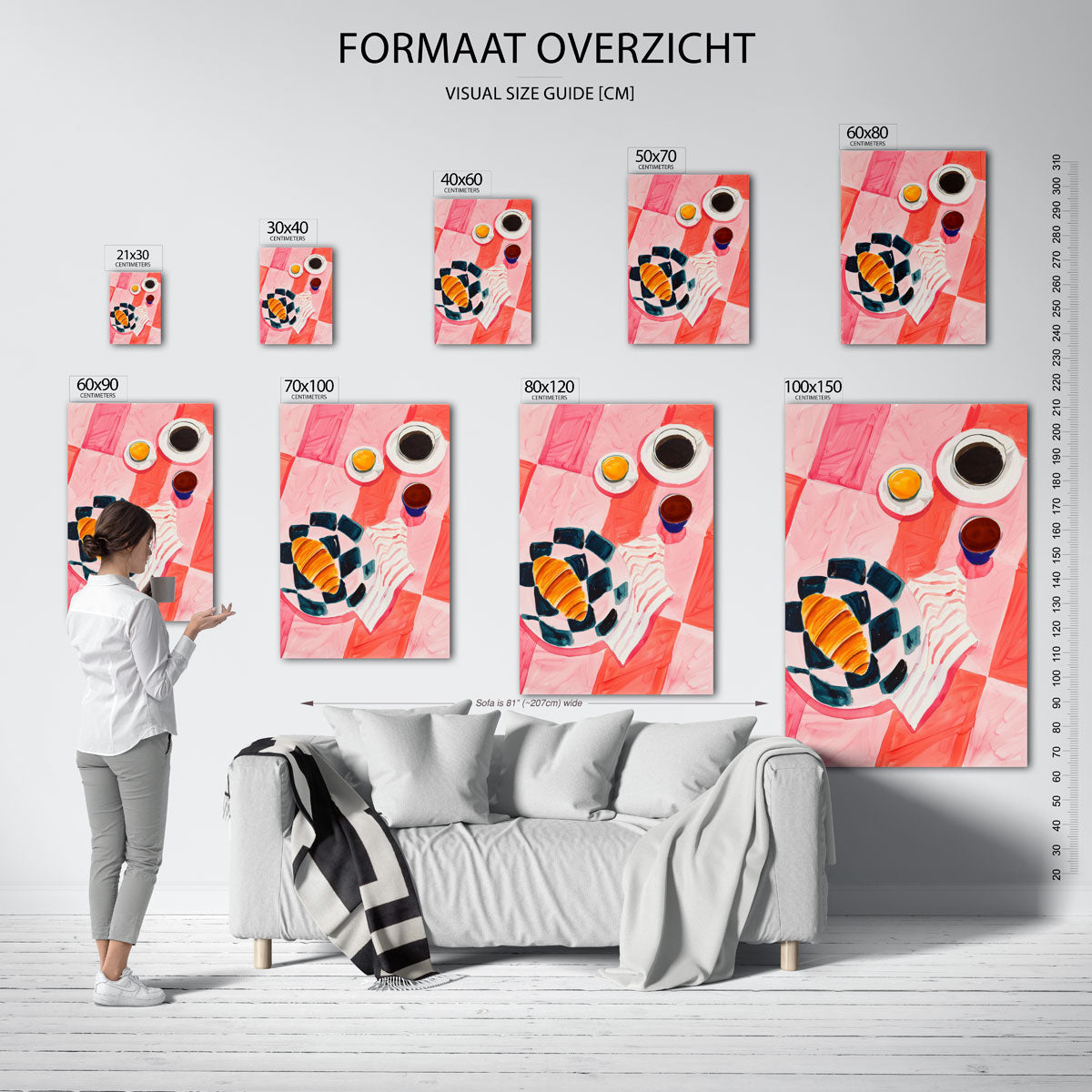 Ontbijt met croissant – staande muurposter voor keuken of eethoek