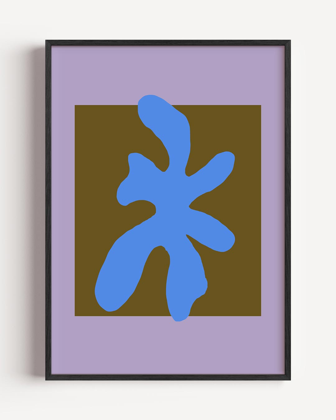 Moderne Abstracte Blauw-Bruine Kunstposter – kleurrijke abstracte portret poster als wanddecoratie