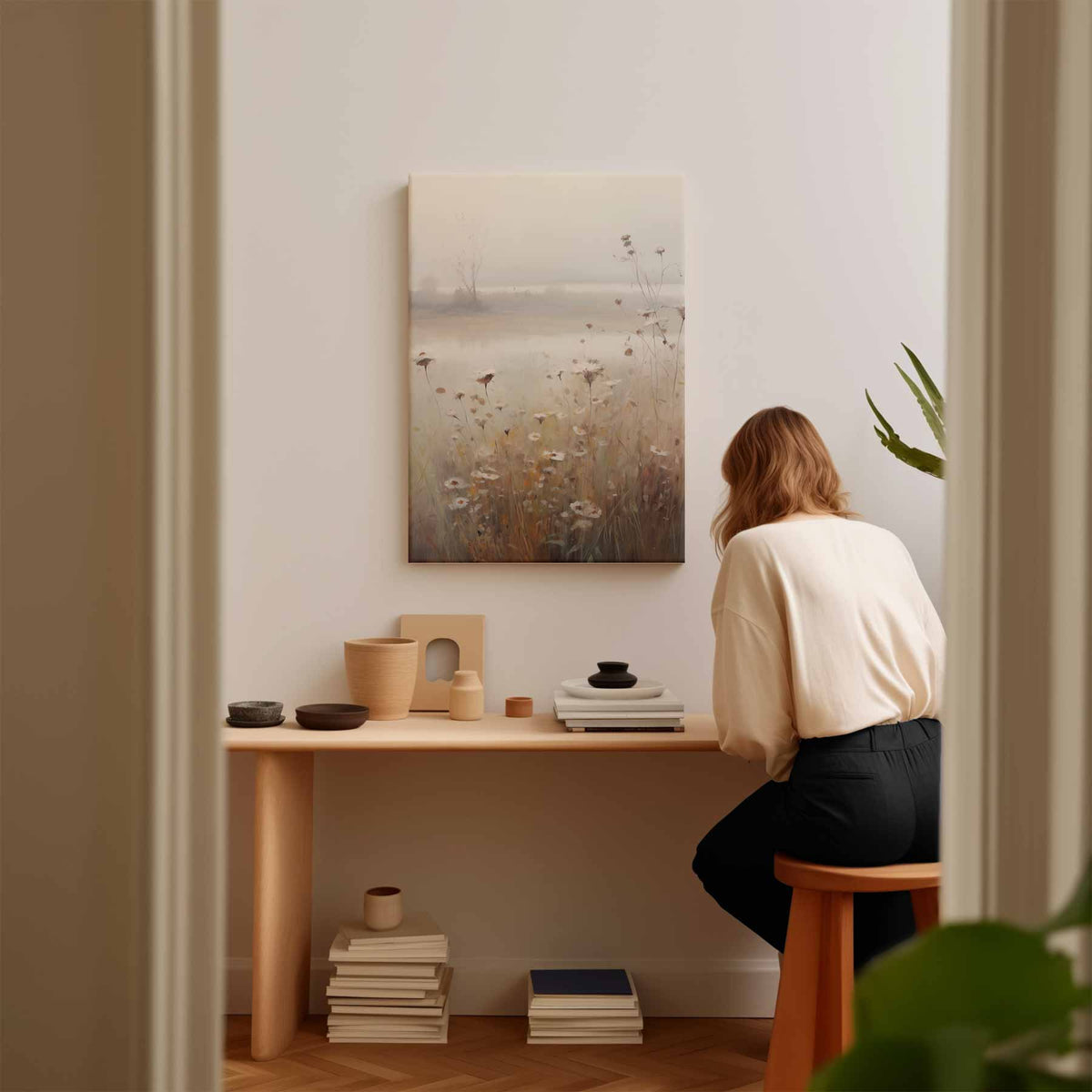 Mistige Bloemenweelde in de Ochtend – modern portret kunstwerk van WallArtistic