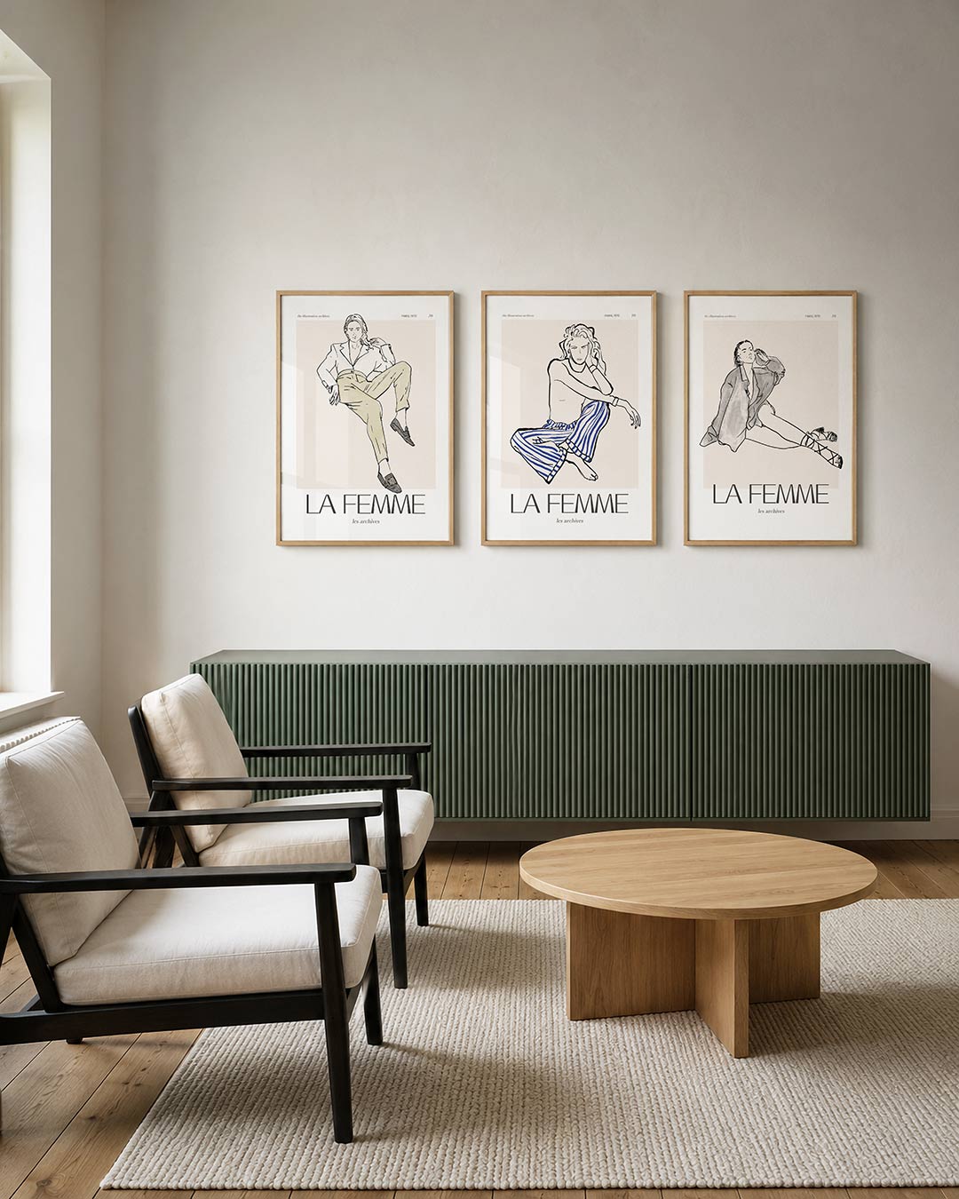 Lijn en kleur posterset – derde productweergave – een lijntekening van een vrouw in ontspannen pose