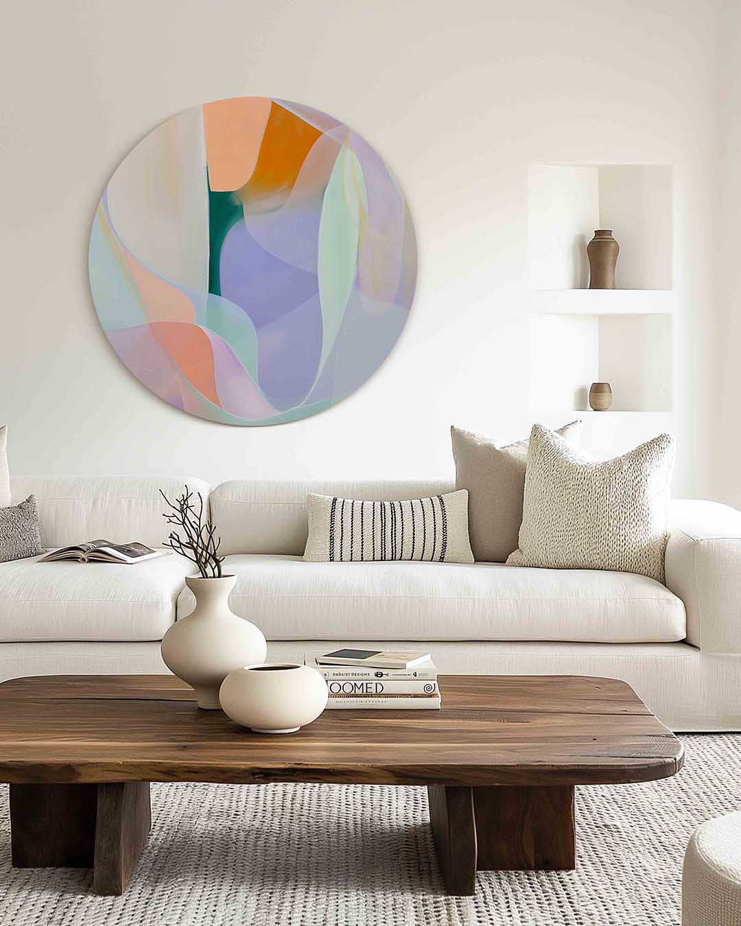 Abstracte vormen – muurcirkel met kleur en vormen voor aan de muur