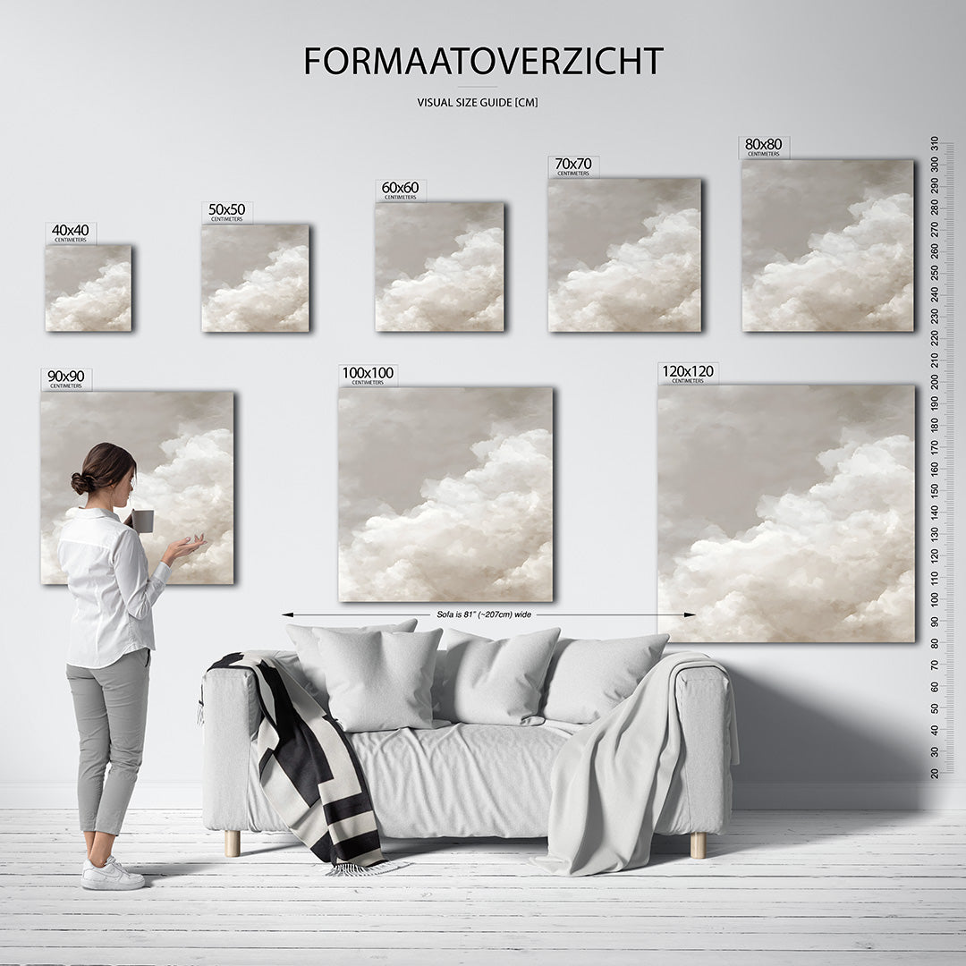 Zachte wolken kunstwerk – materiaalweergave – dit kunstwerk toont een compositie van zachte, vloeiende vormen in beige en