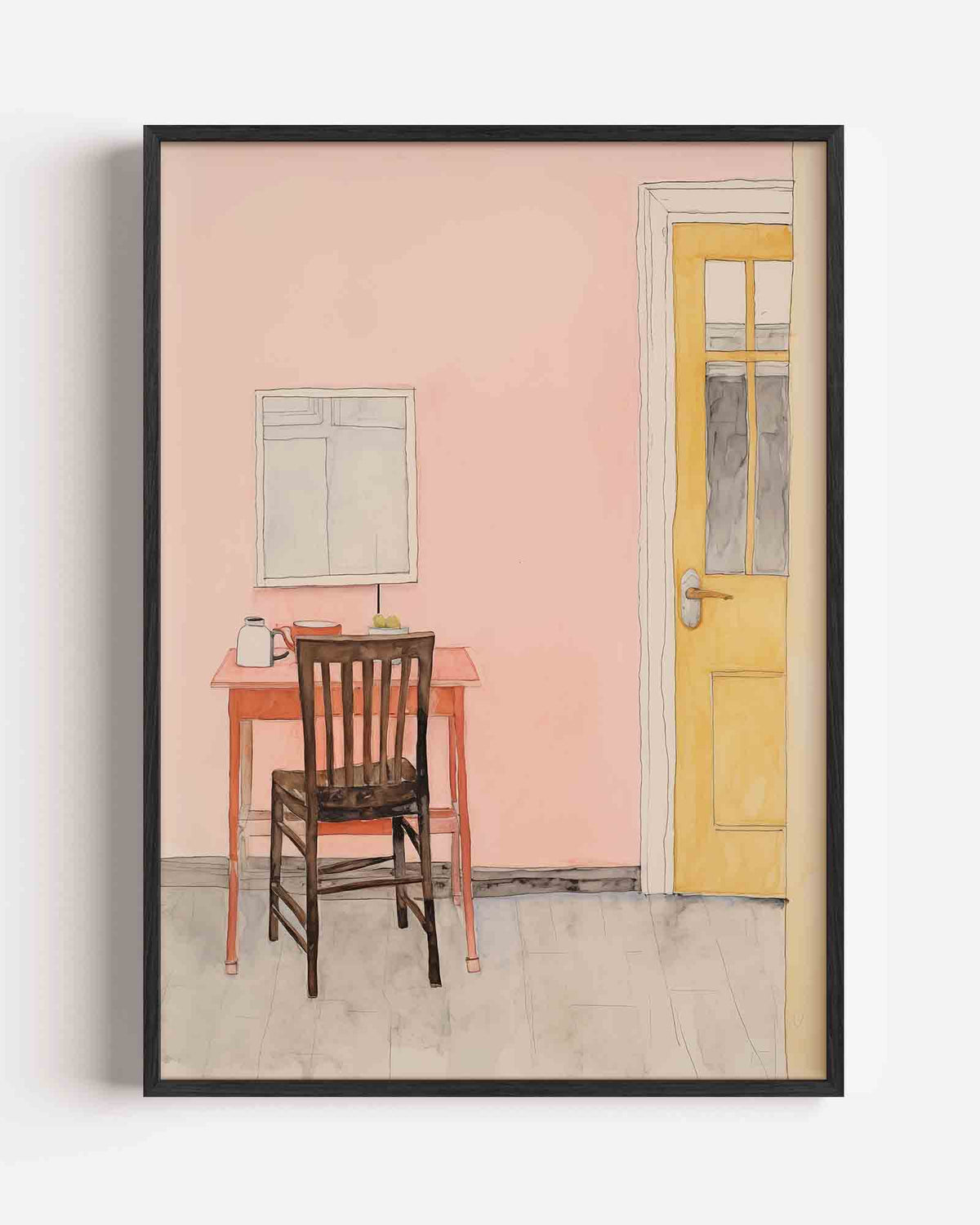 Interieur met stoel en tafel – botanische portret poster als wanddecoratie
