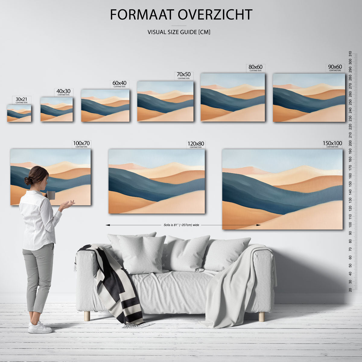 Golvende zandduinen – liggende muurposter met kleurrijke abstracte vormen