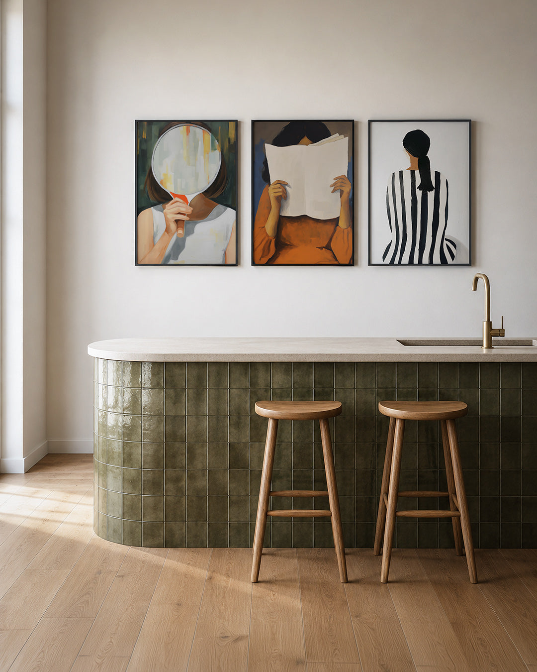 Spiegelbeeld en kleur posterset – tweede productweergave – een hand houdt een spiegel vast die het gezicht bedekt